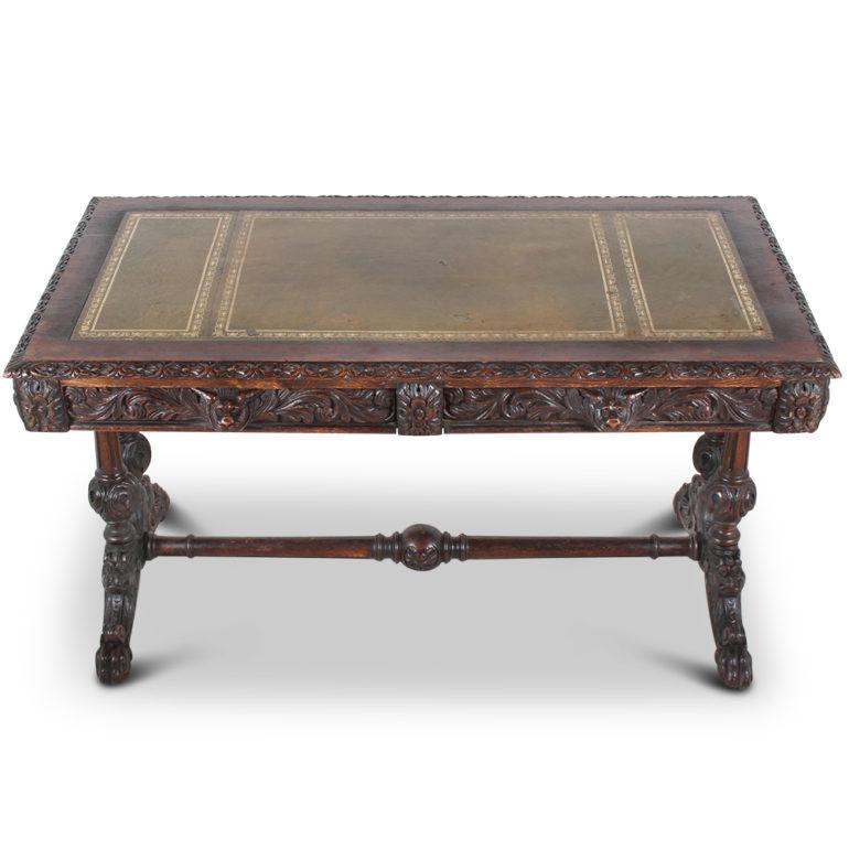 Renaissance Revival 19th Century Carved Oak Library Table 