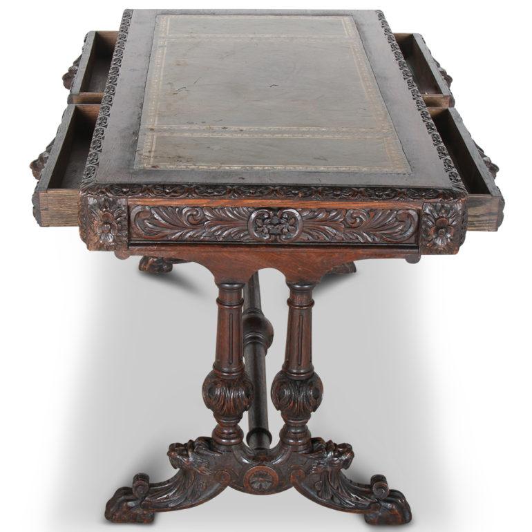 English 19th Century Carved Oak Library Table 