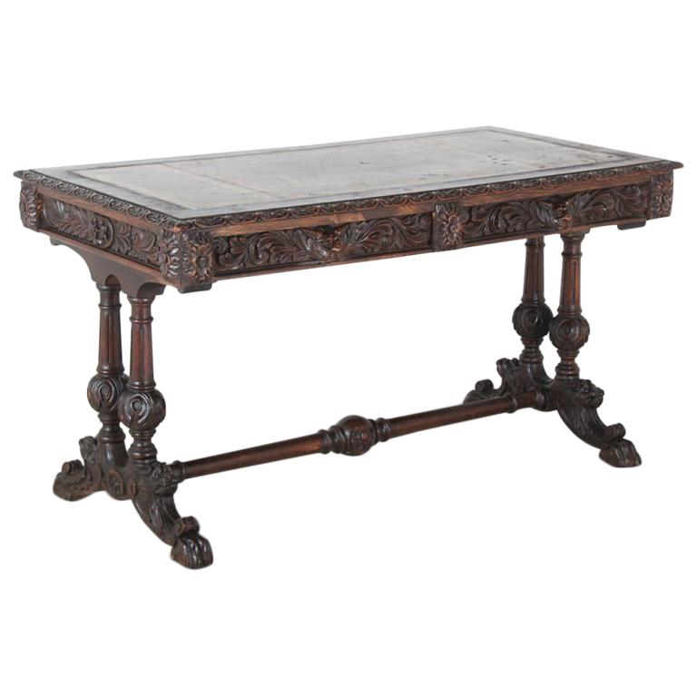 19th Century Carved Oak Library Table 