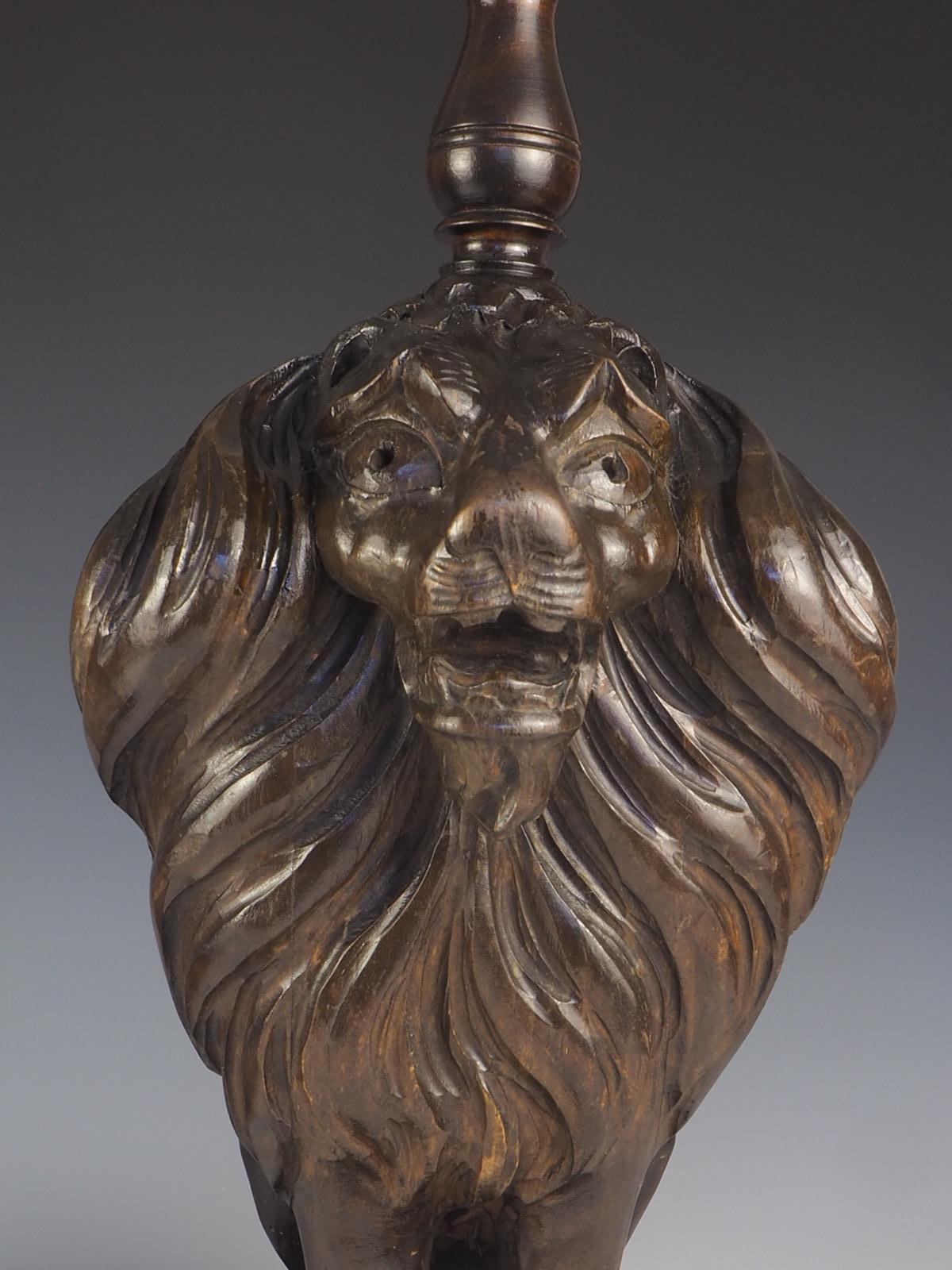 19th Century Carved Oak Lion Table Lamps For Sale 4
