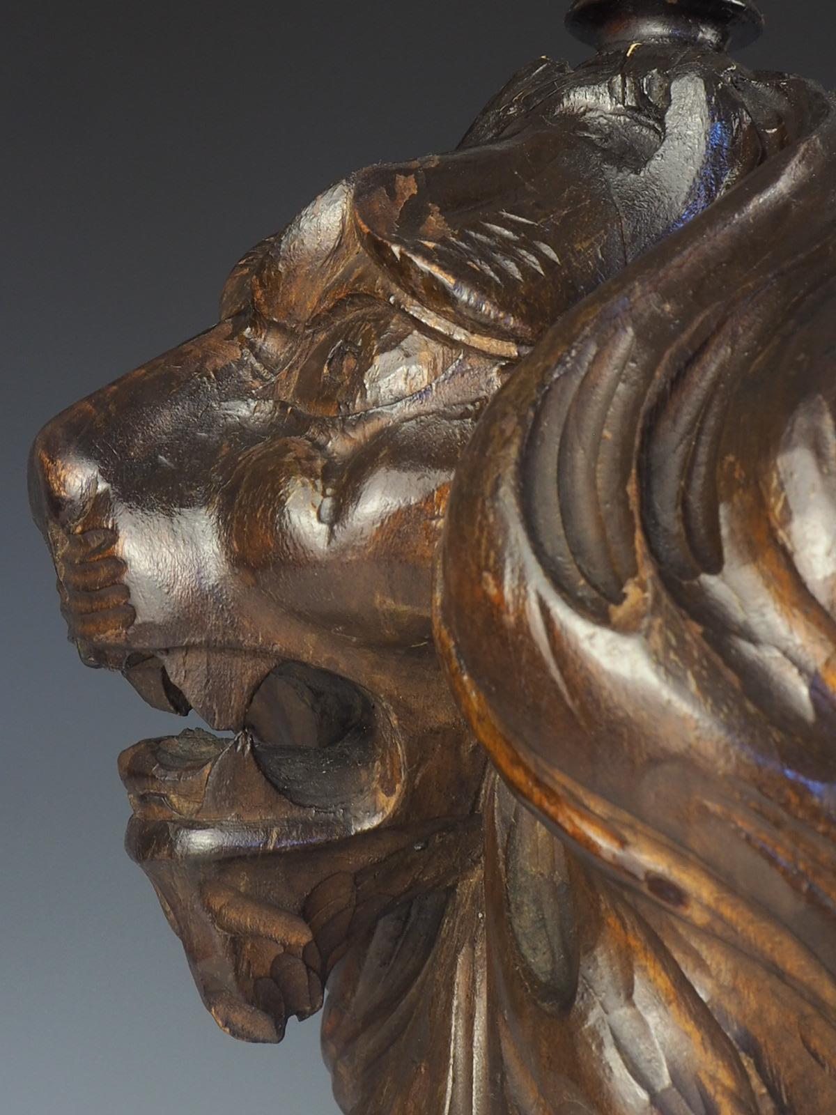 19th Century Carved Oak Lion Table Lamps For Sale 2