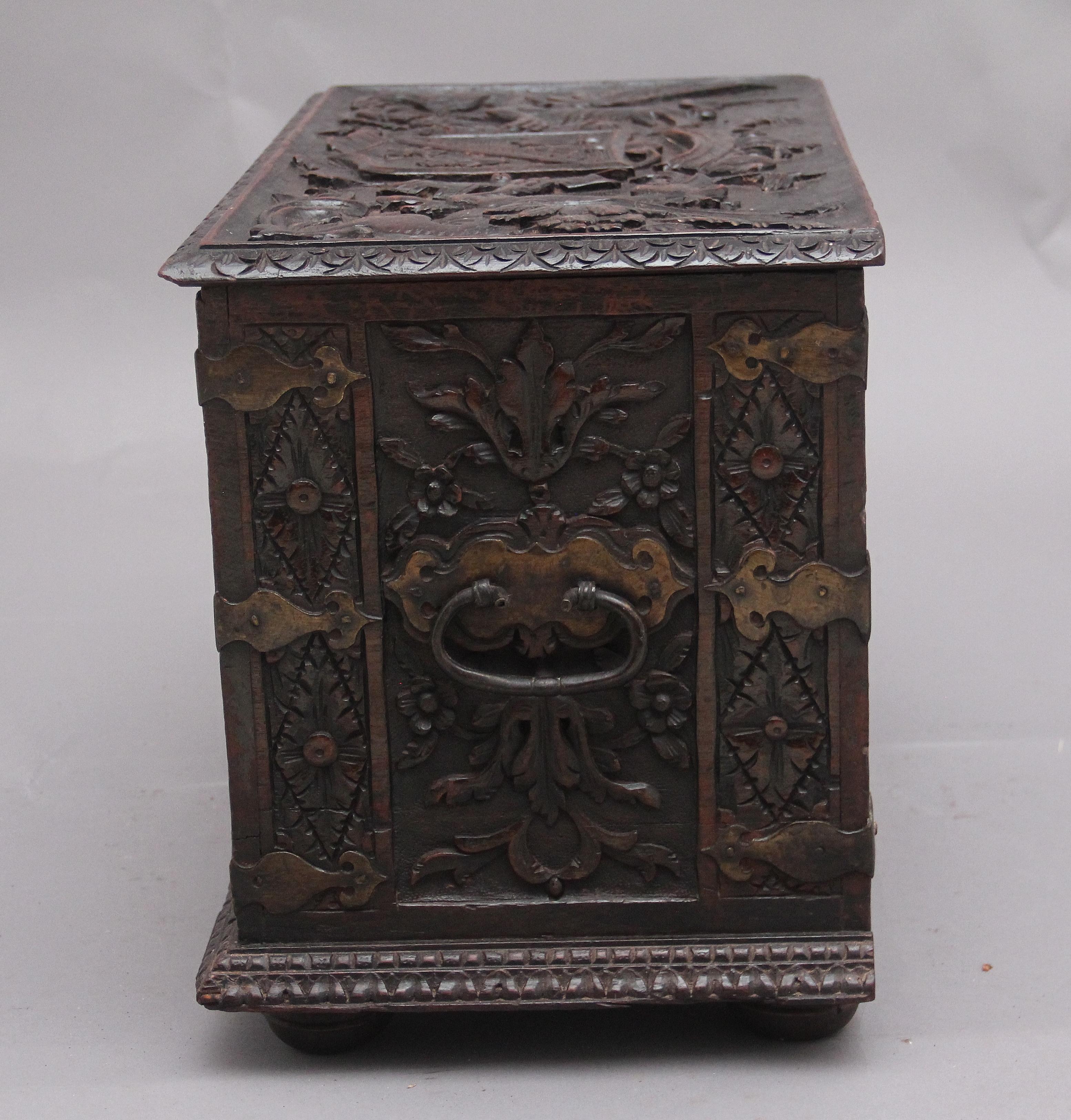 Early Victorian 19th Century Carved Oak Log Box For Sale