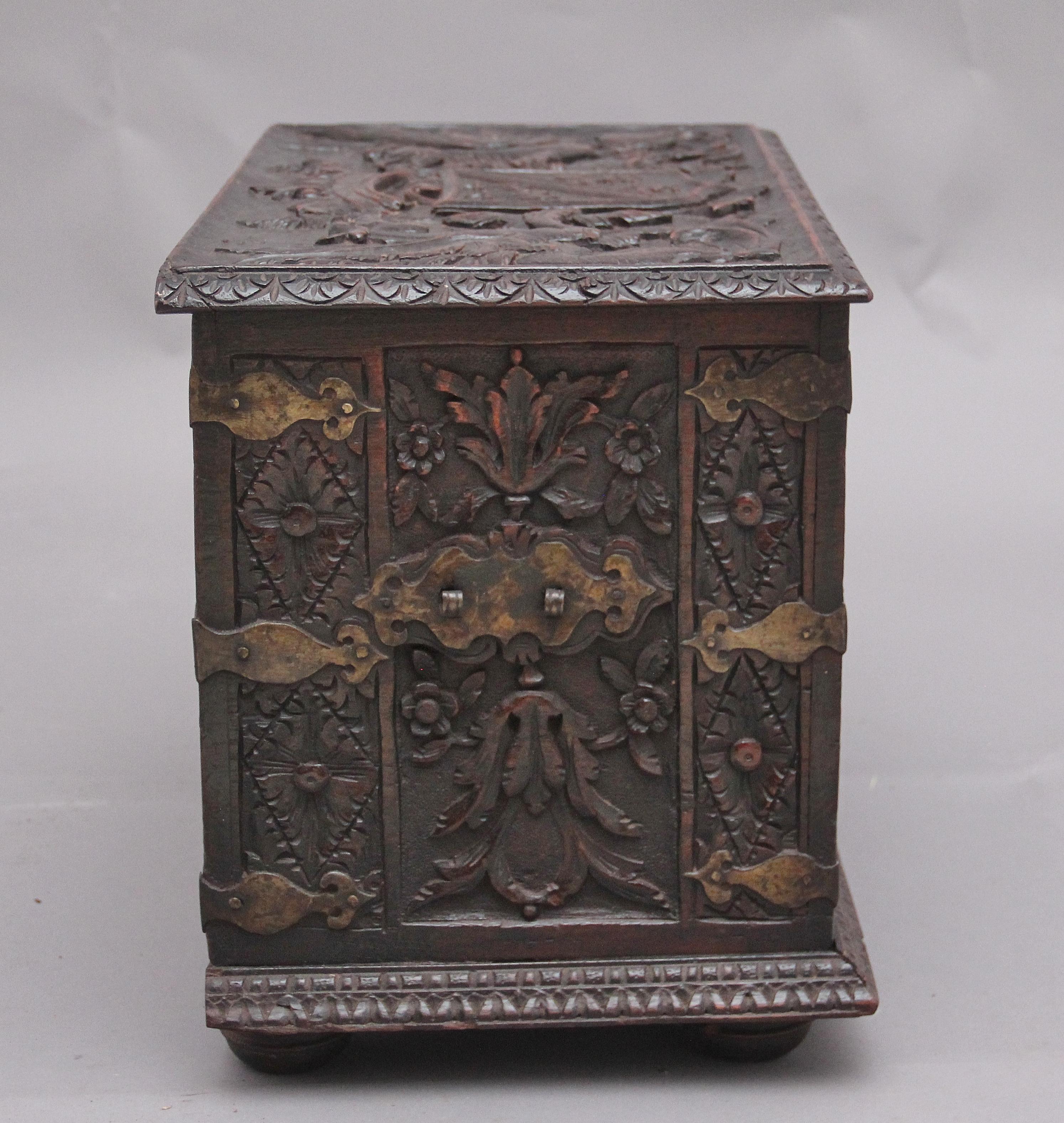Mid-19th Century 19th Century Carved Oak Log Box For Sale