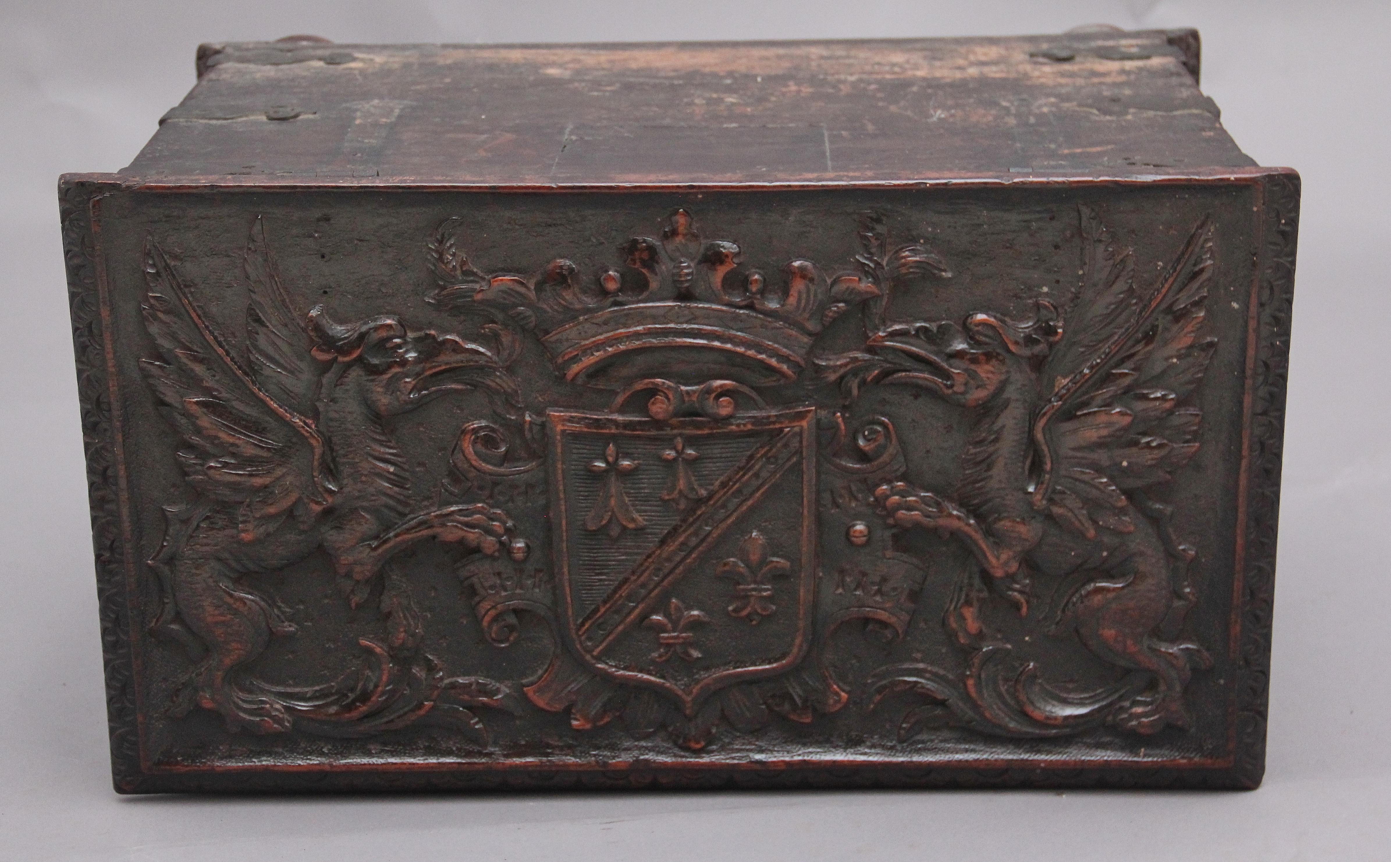 19th Century Carved Oak Log Box For Sale 1