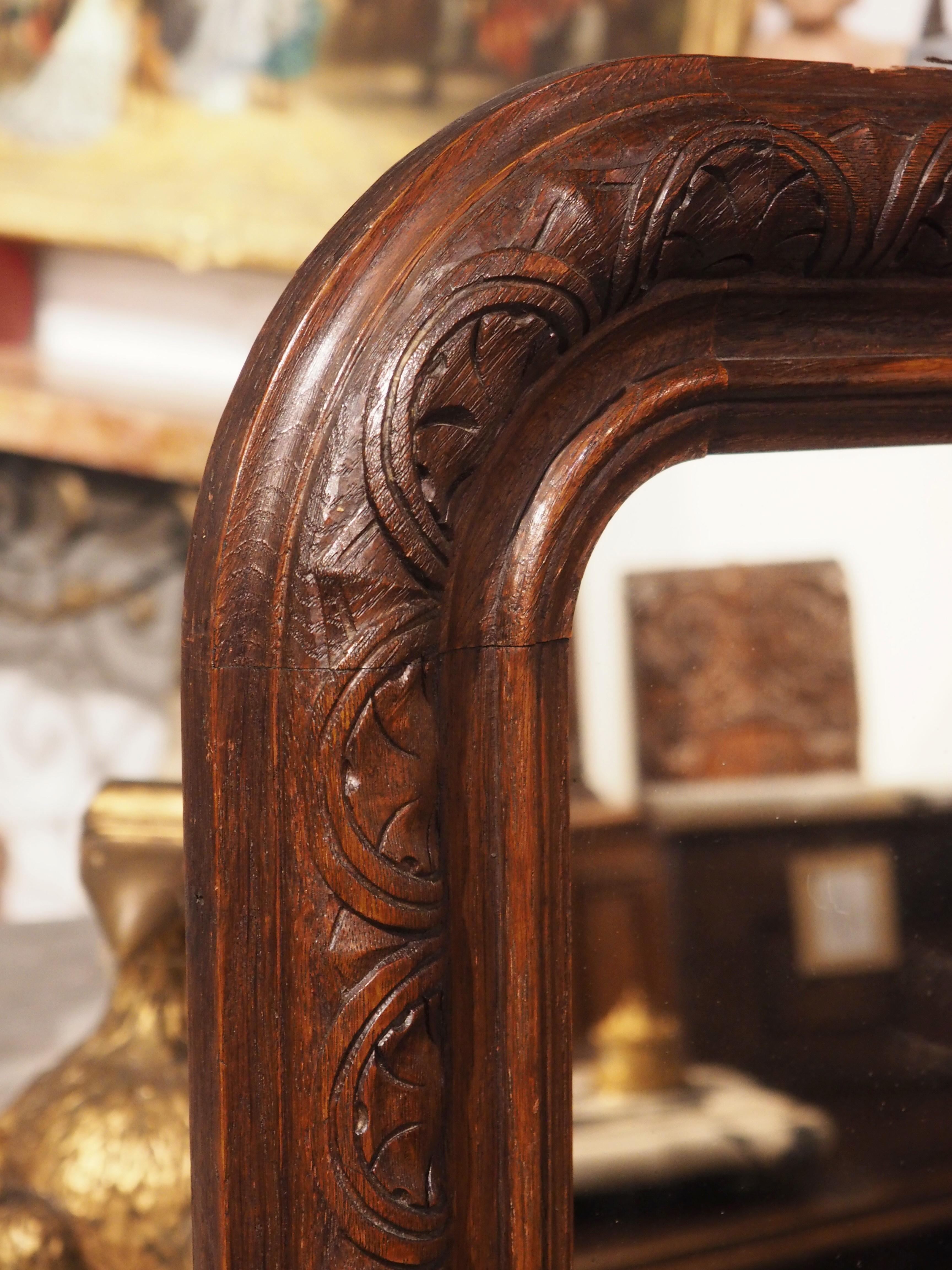 Hand-Carved 19th Century Carved Oak Louis Philippe Style Mirror from France