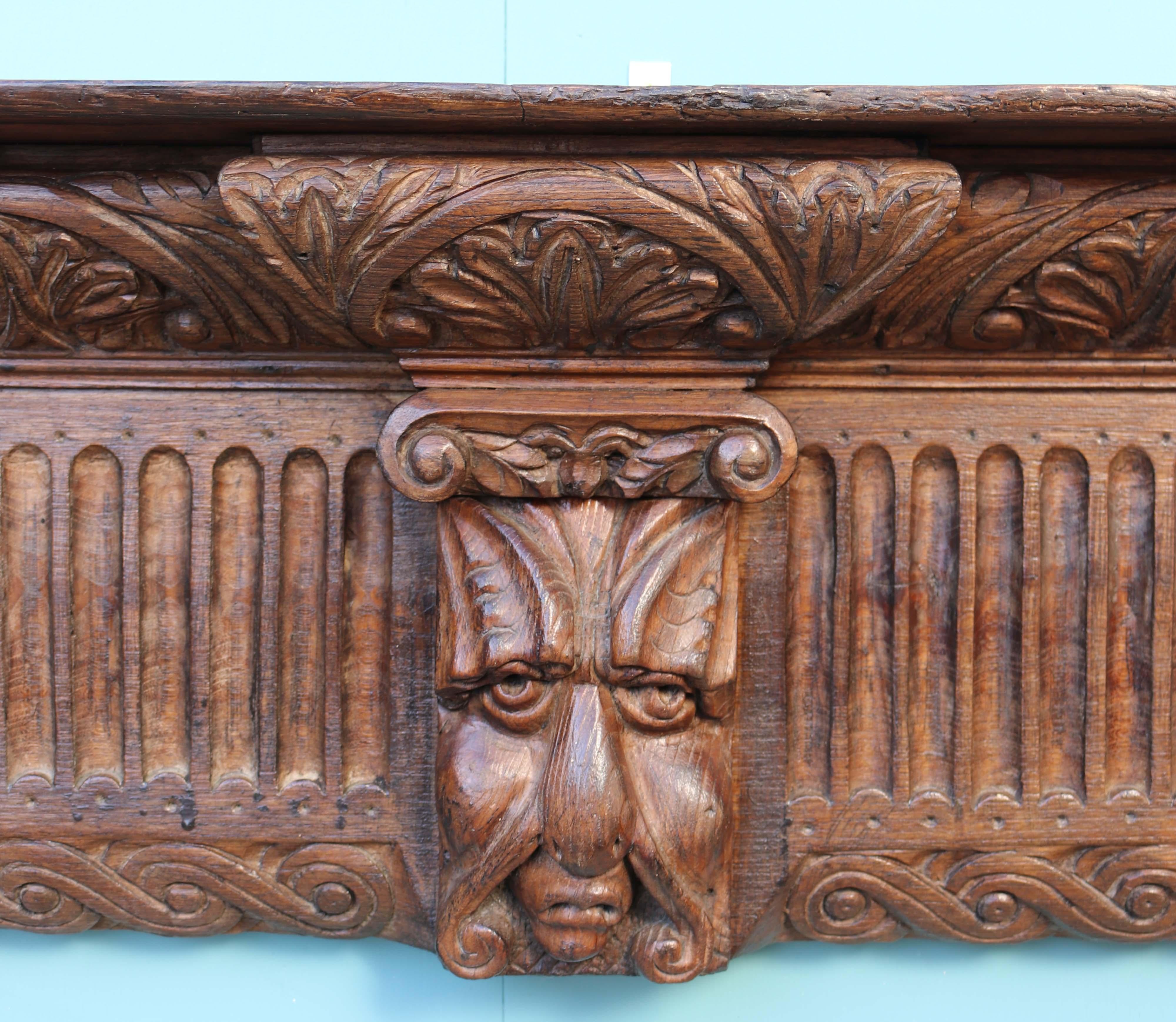 19th Century Carved Oak Mantel For Sale 1