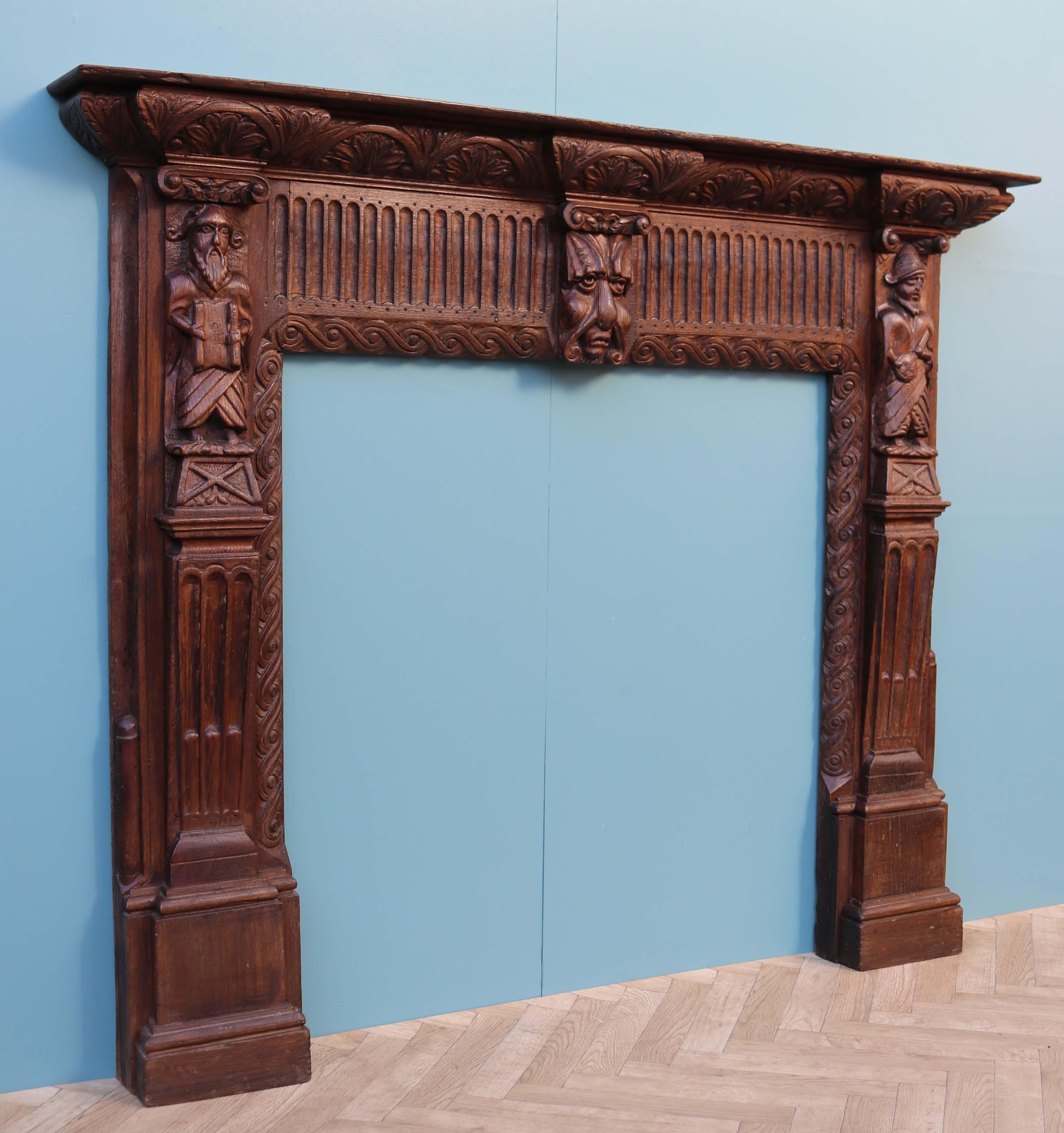 19th Century Carved Oak Mantel For Sale 2