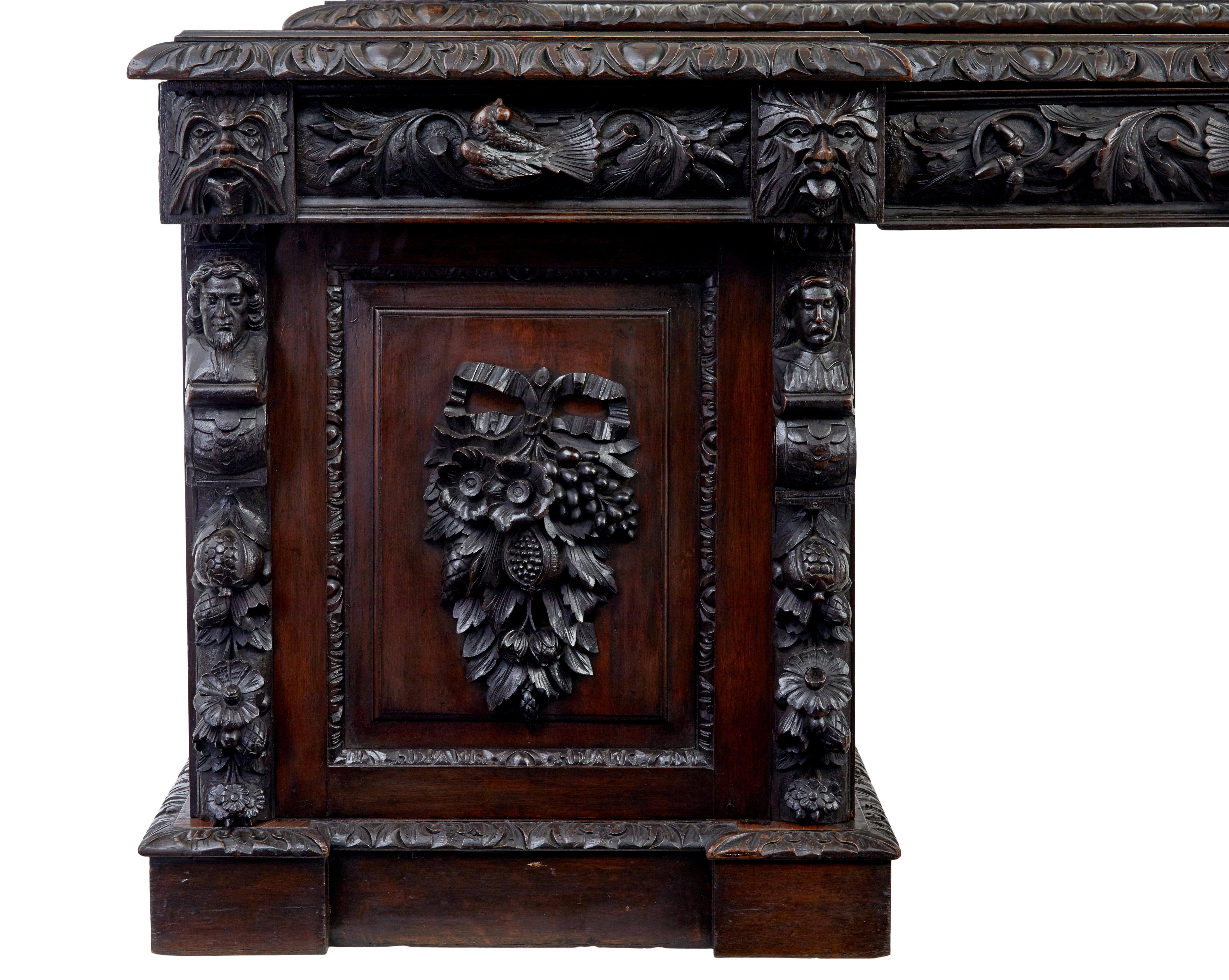 Gothic Revival 19th century carved oak mirrored sideboard of grand proportions For Sale