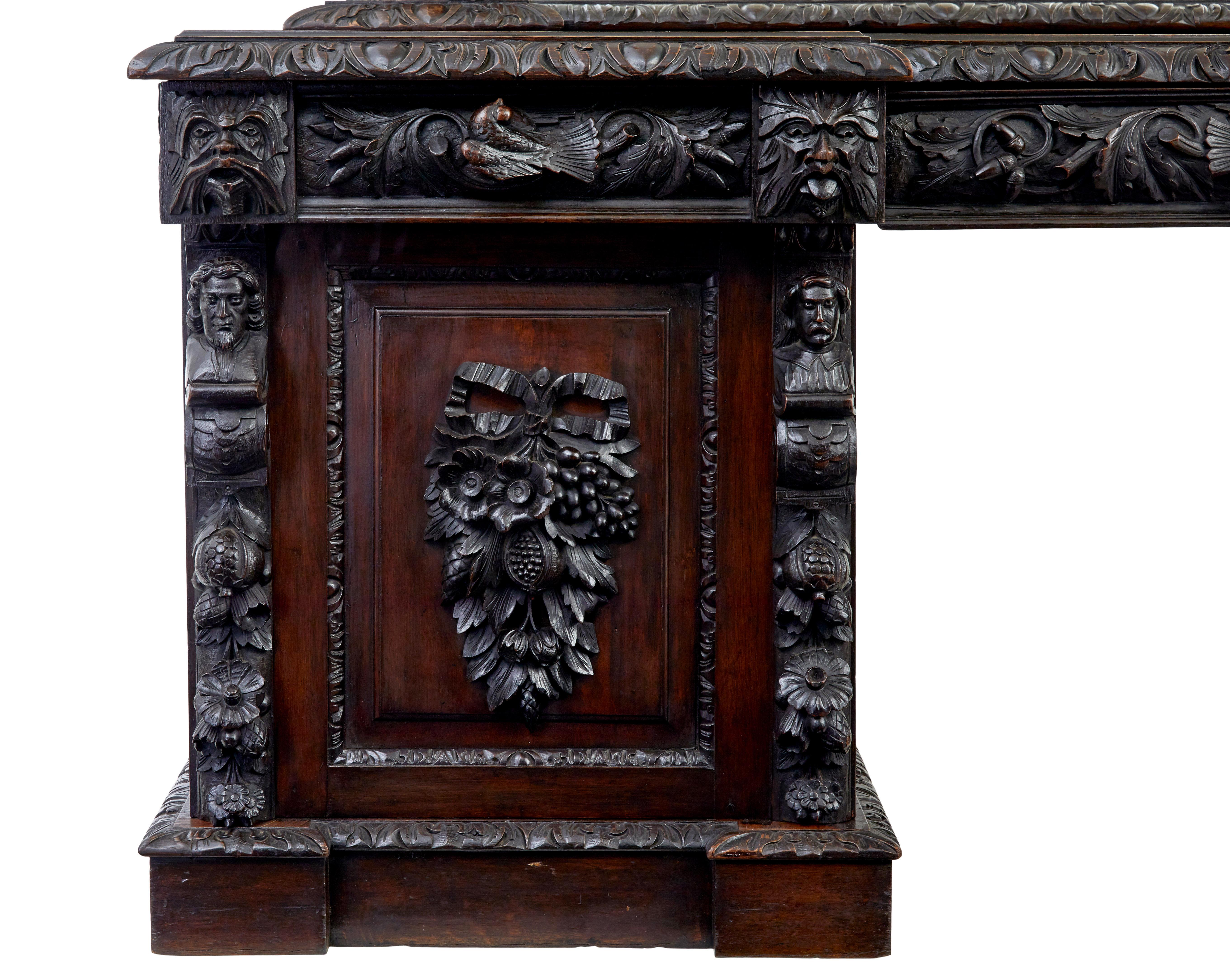 Gothic Revival 19th Century carved oak mirrored sideboard of grand proportions For Sale