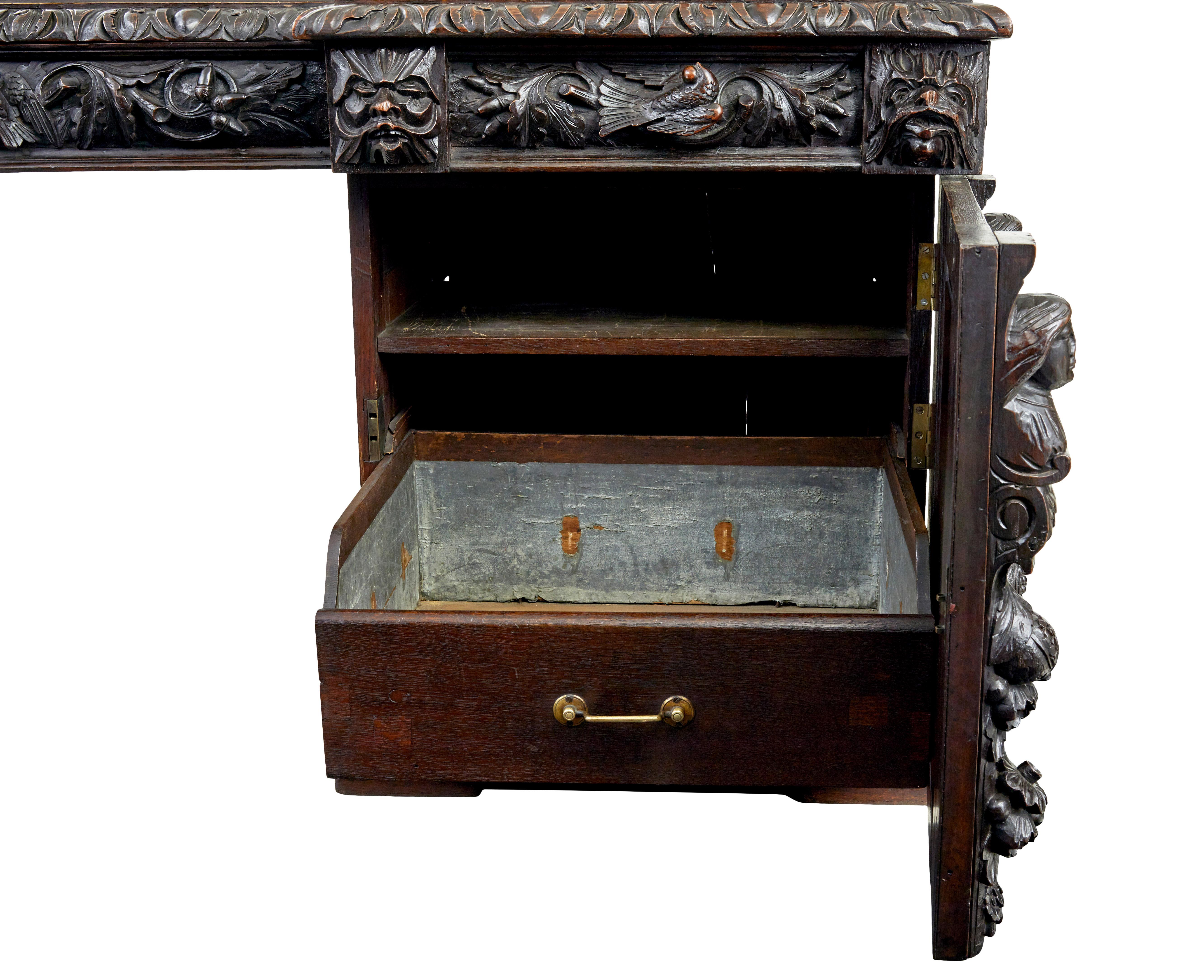 English 19th Century carved oak mirrored sideboard of grand proportions For Sale