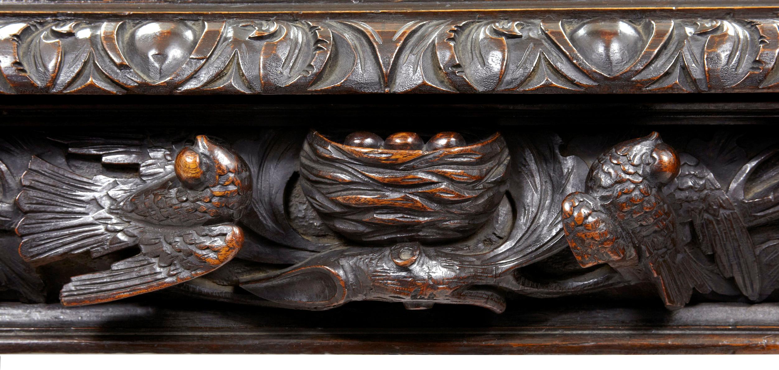 Hand-Carved 19th Century Carved Oak Mirrored Sideboard of Grand Proportions