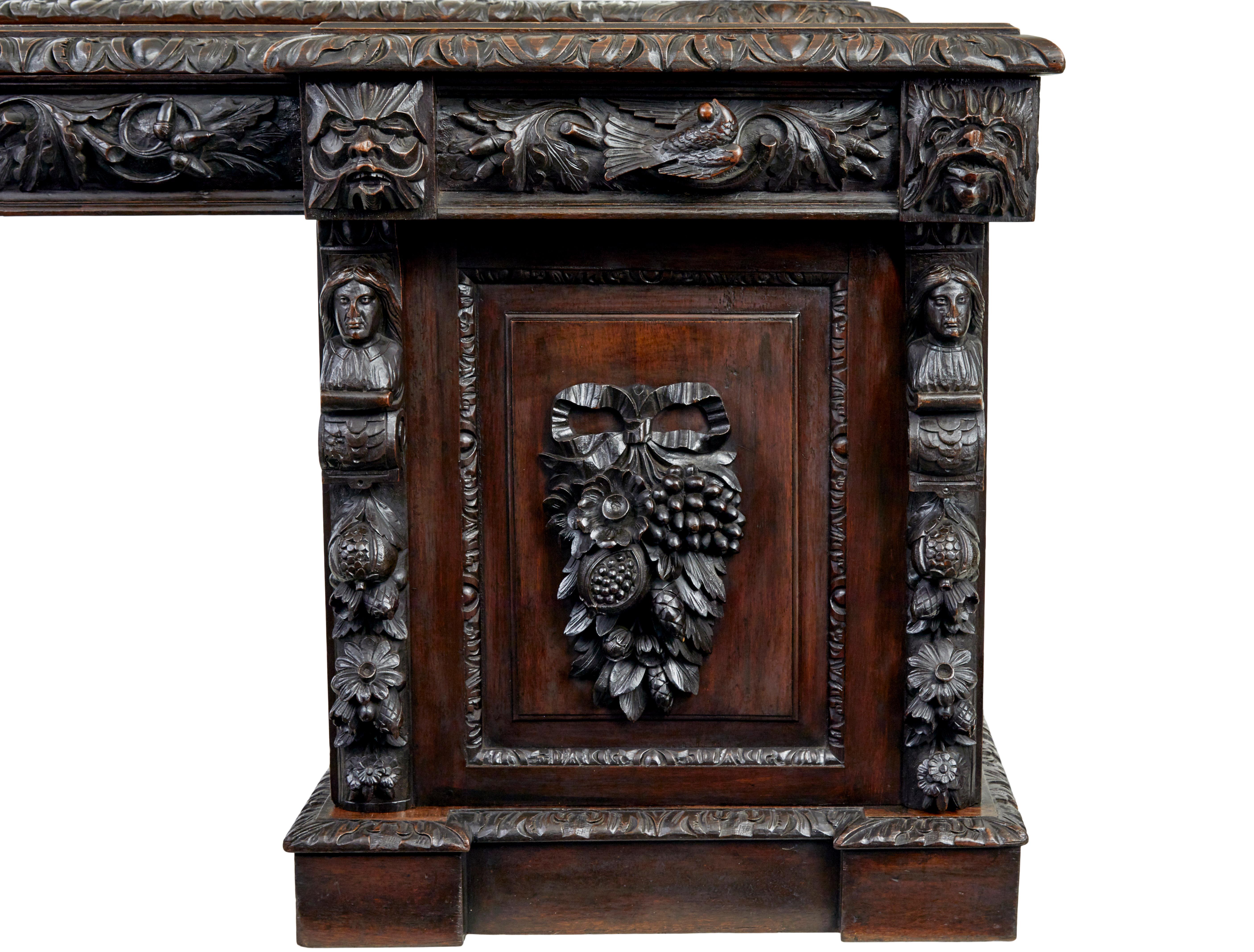 Hand-Carved 19th century carved oak mirrored sideboard of grand proportions For Sale