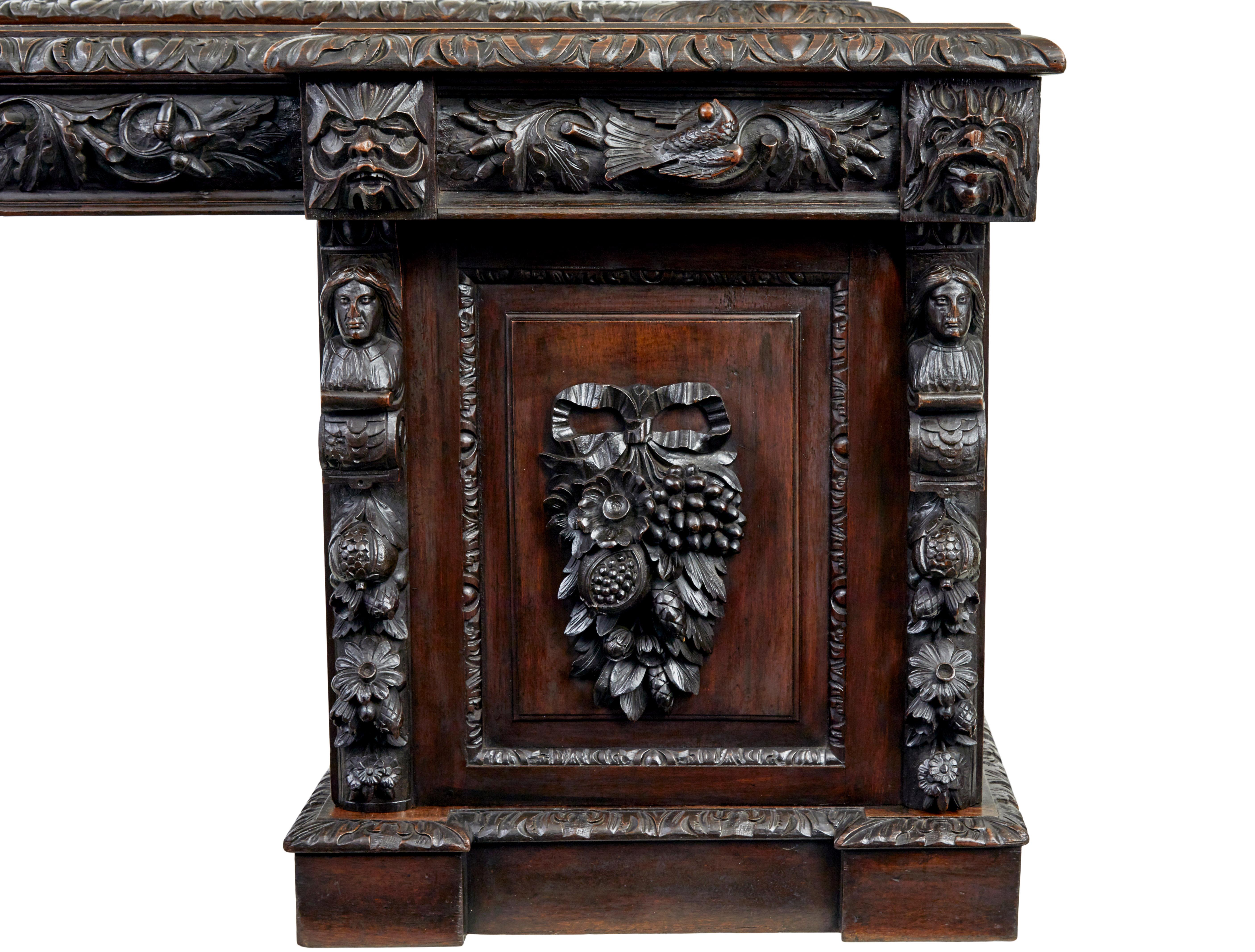 Carved 19th Century carved oak mirrored sideboard of grand proportions For Sale