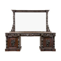 19th Century Carved Oak Mirrored Sideboard of Grand Proportions