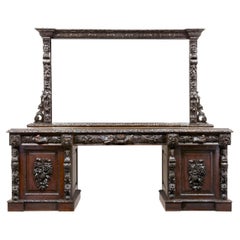 Antique 19th Century carved oak mirrored sideboard of grand proportions