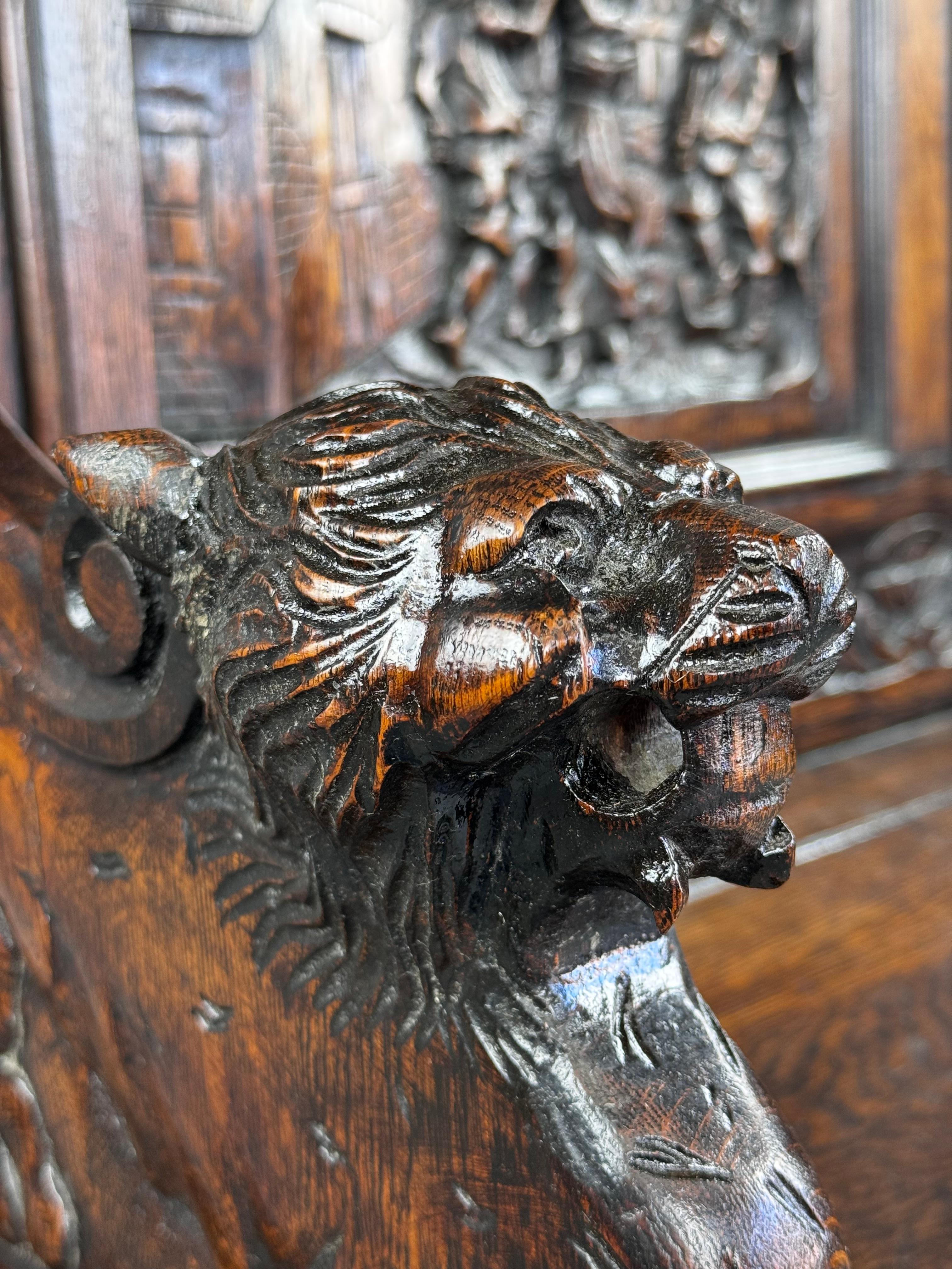 19th century carved oak monks bench settle 2