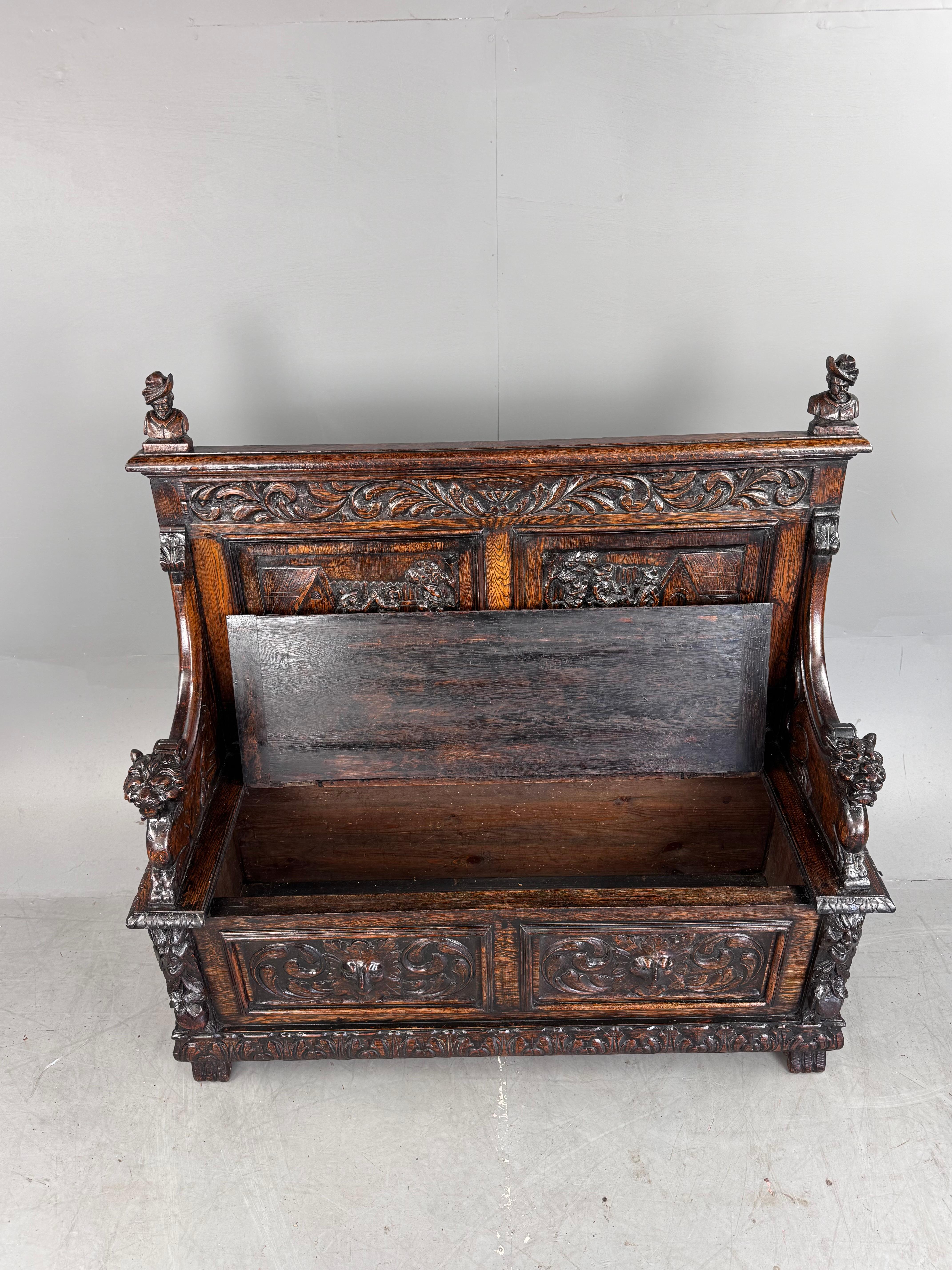 19th century carved oak monks bench settle 6