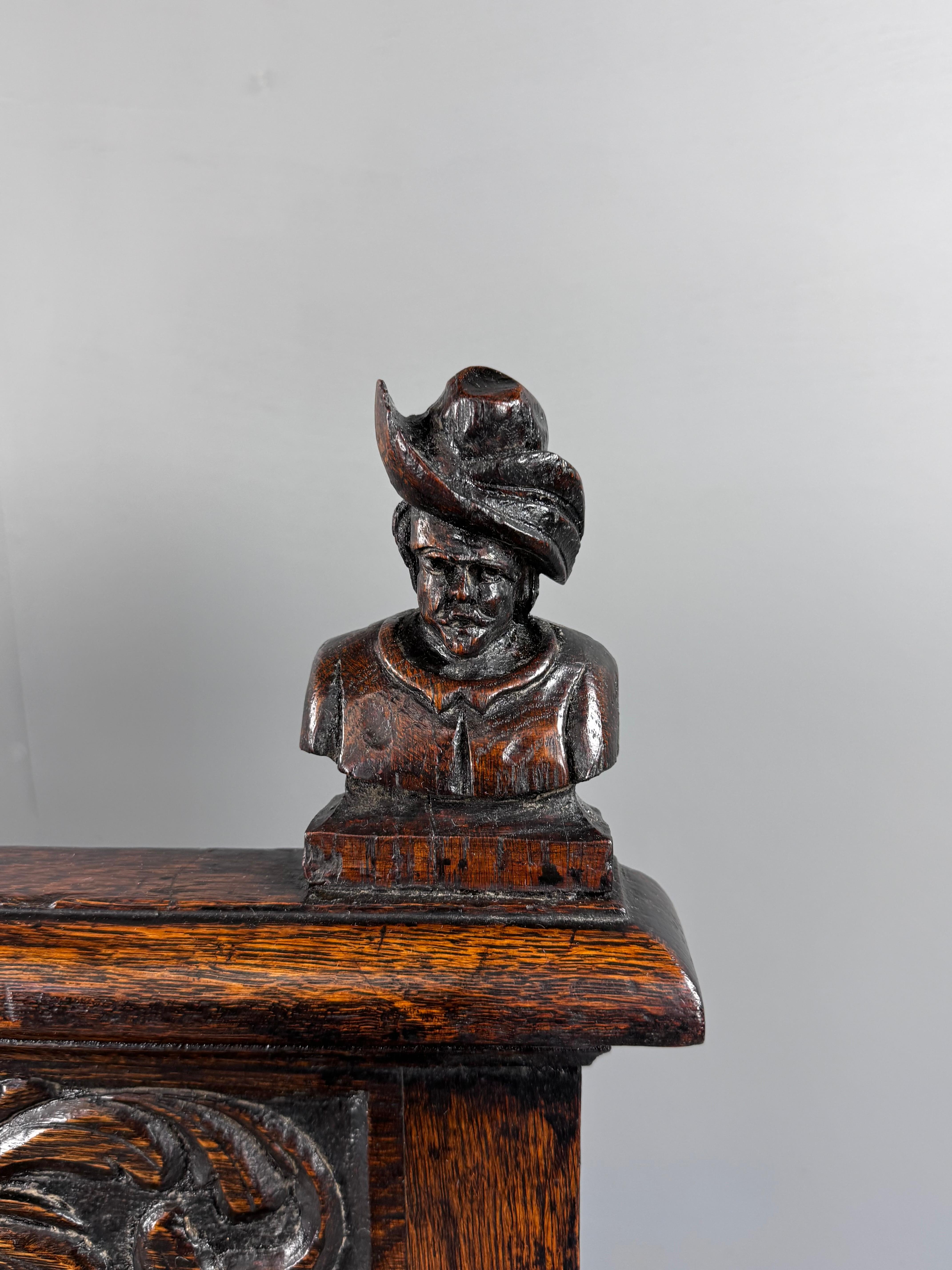 Carved 19th century carved oak monks bench settle