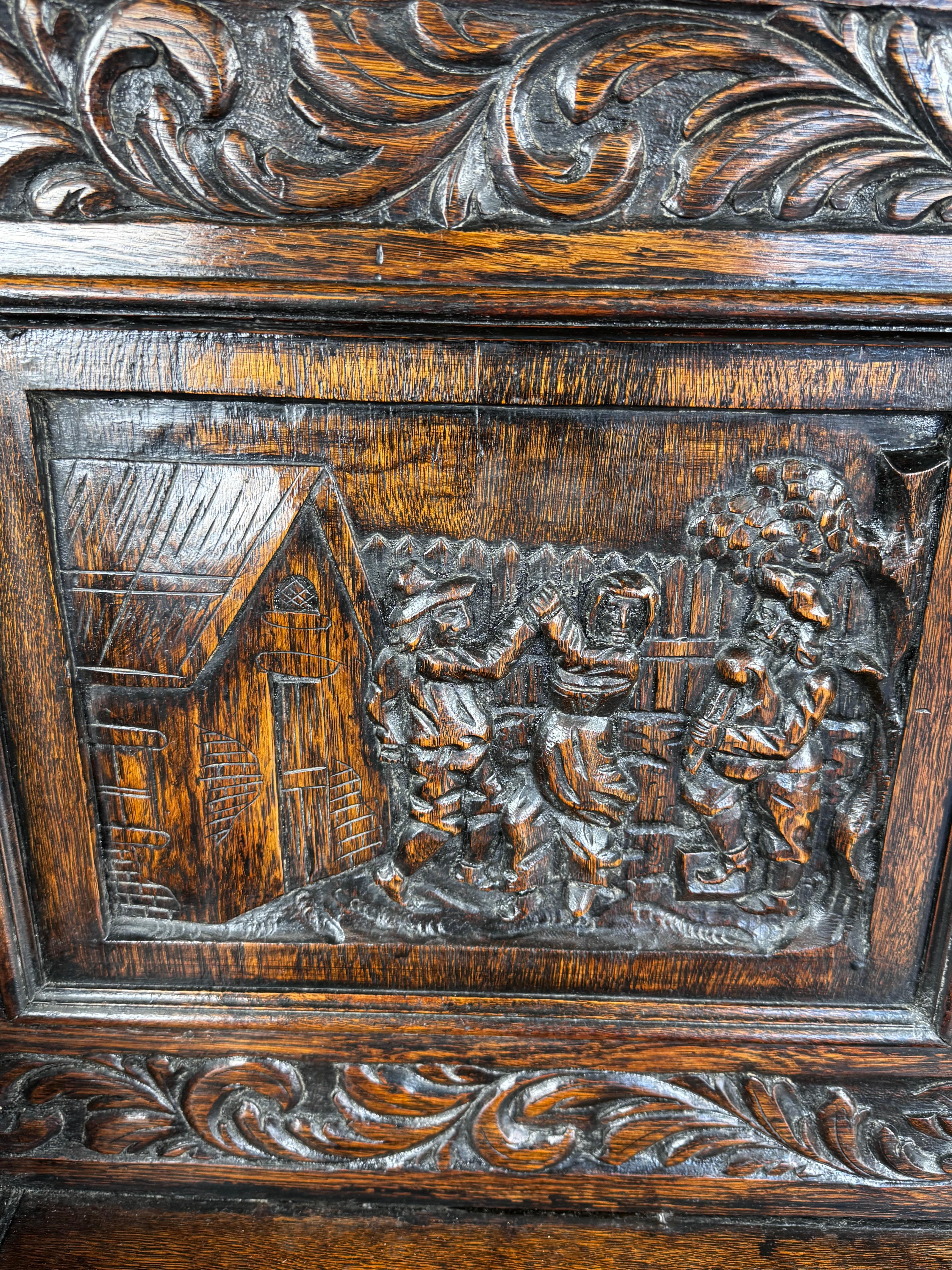 Mid-19th Century 19th century carved oak monks bench settle