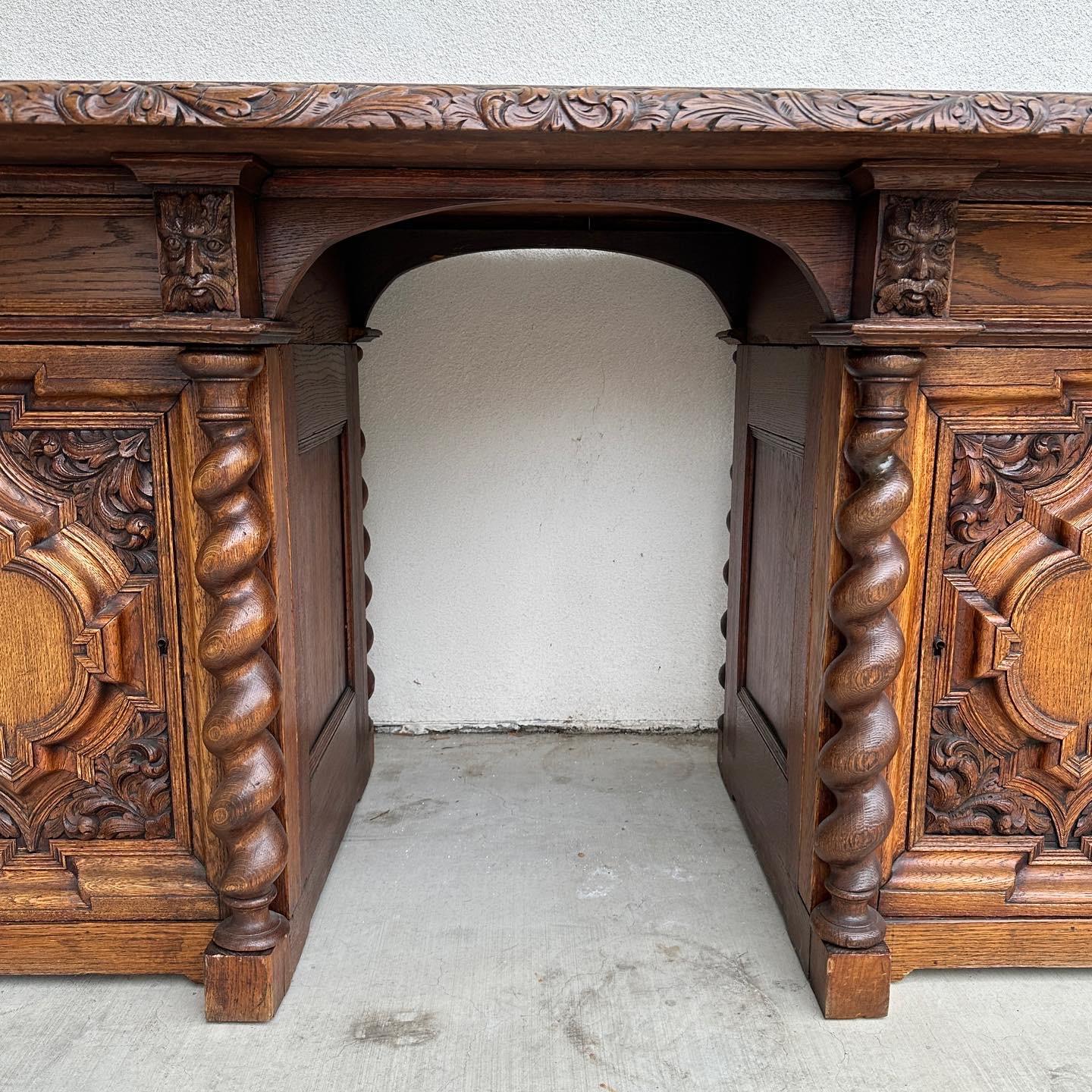 19th Century carved oak partners desk For Sale 1