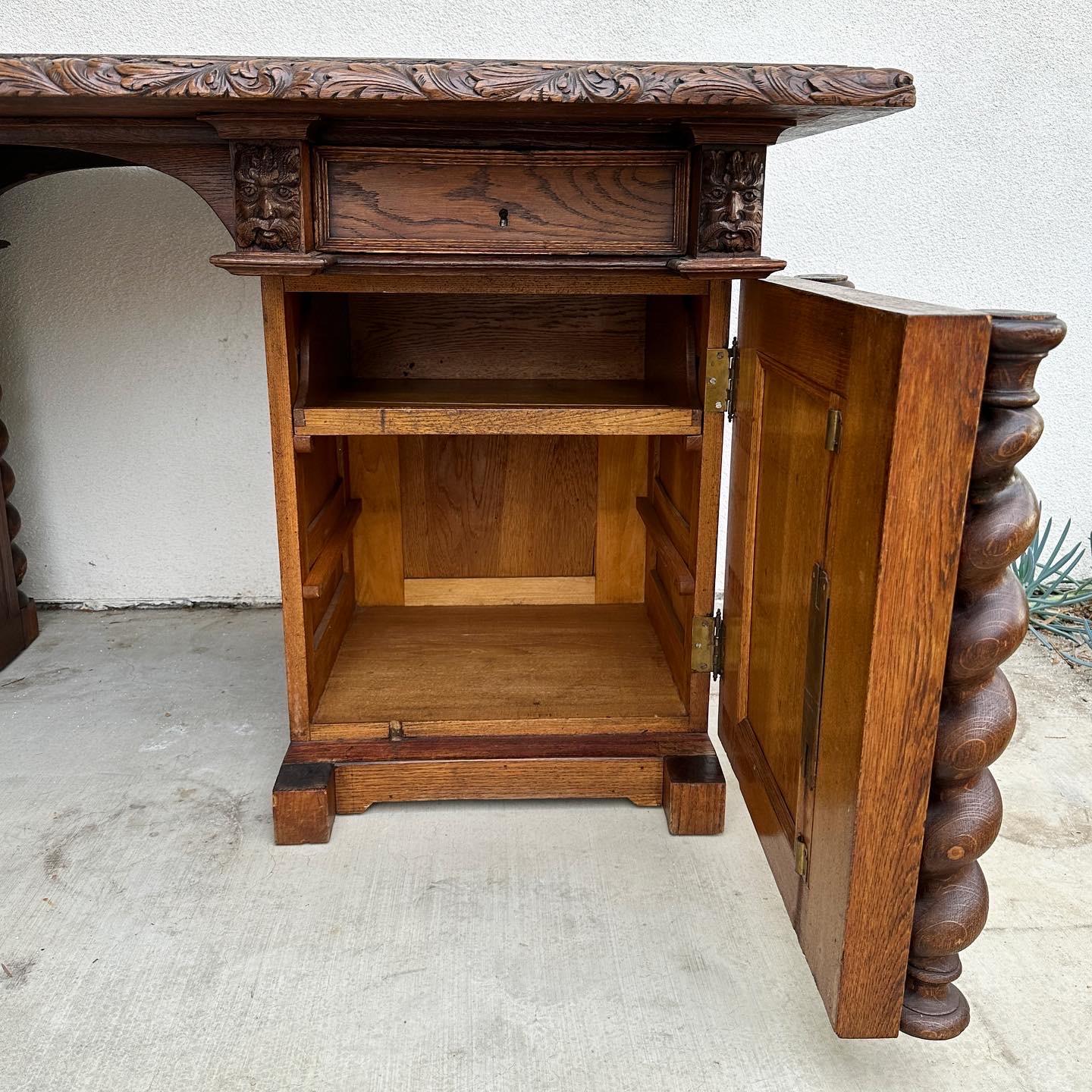 19th Century carved oak partners desk For Sale 2