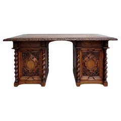 Vintage 19th Century carved oak partners desk