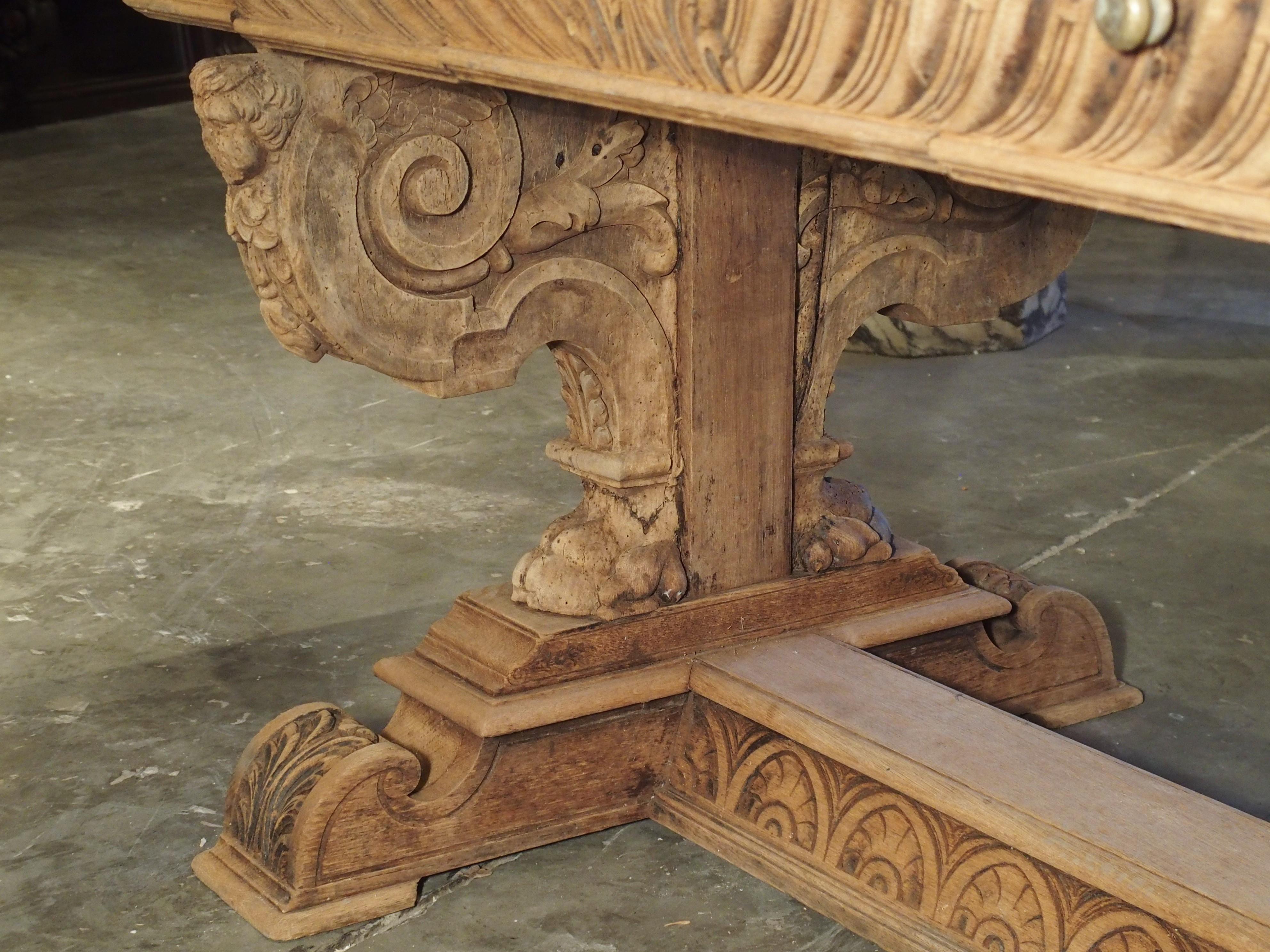 19th Century Carved Oak Renaissance Style Desk with Bluestone Top from France 4