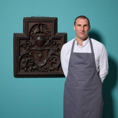 19th Century Carved Oak Shield & Helm Panel