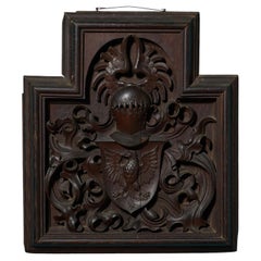 19th Century Carved Oak Shield & Helm Panel