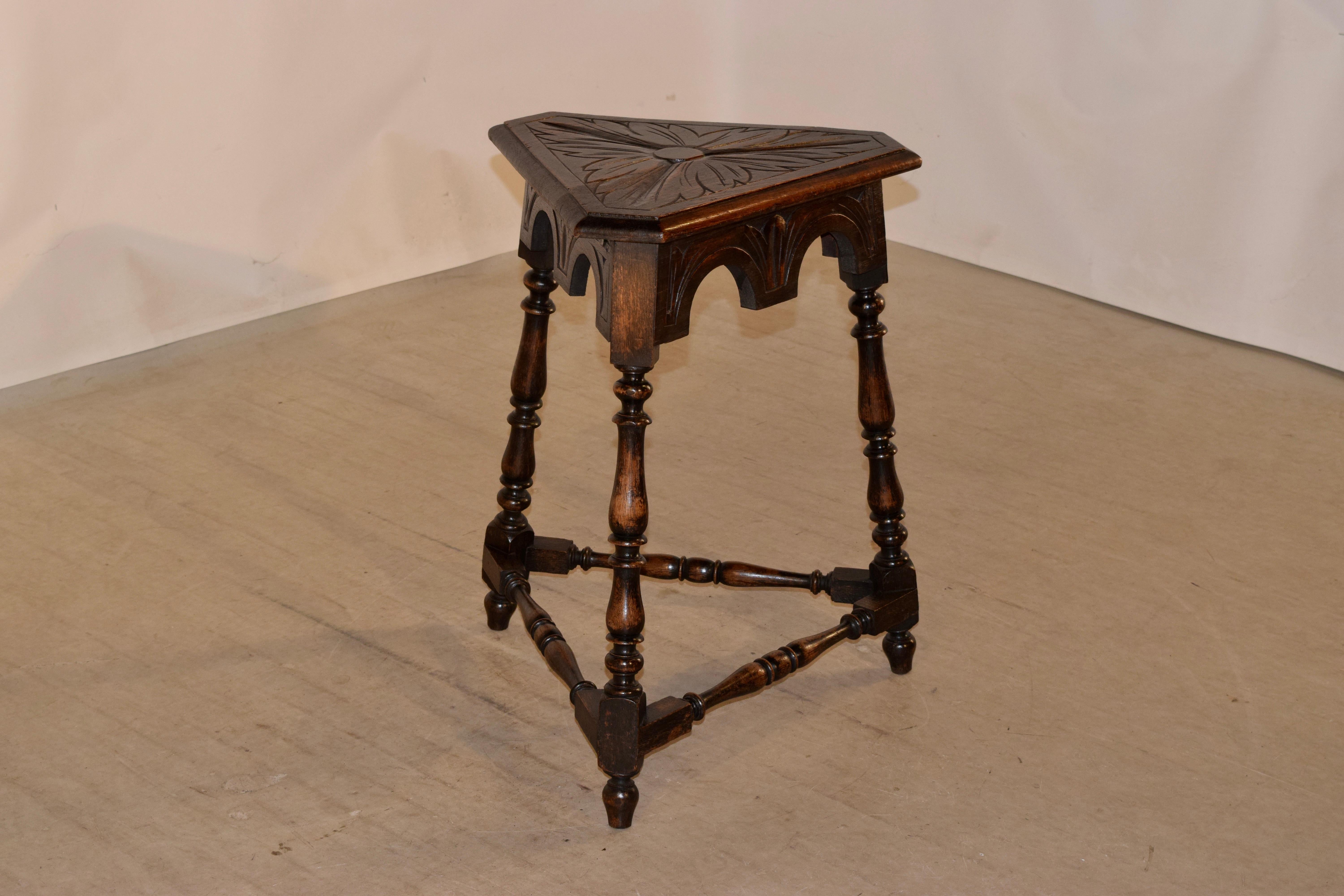 Hand-Carved 19th Century Carved Oak Side Table