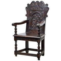 Antique 19th Century Carved Oak Wainscot Armchair