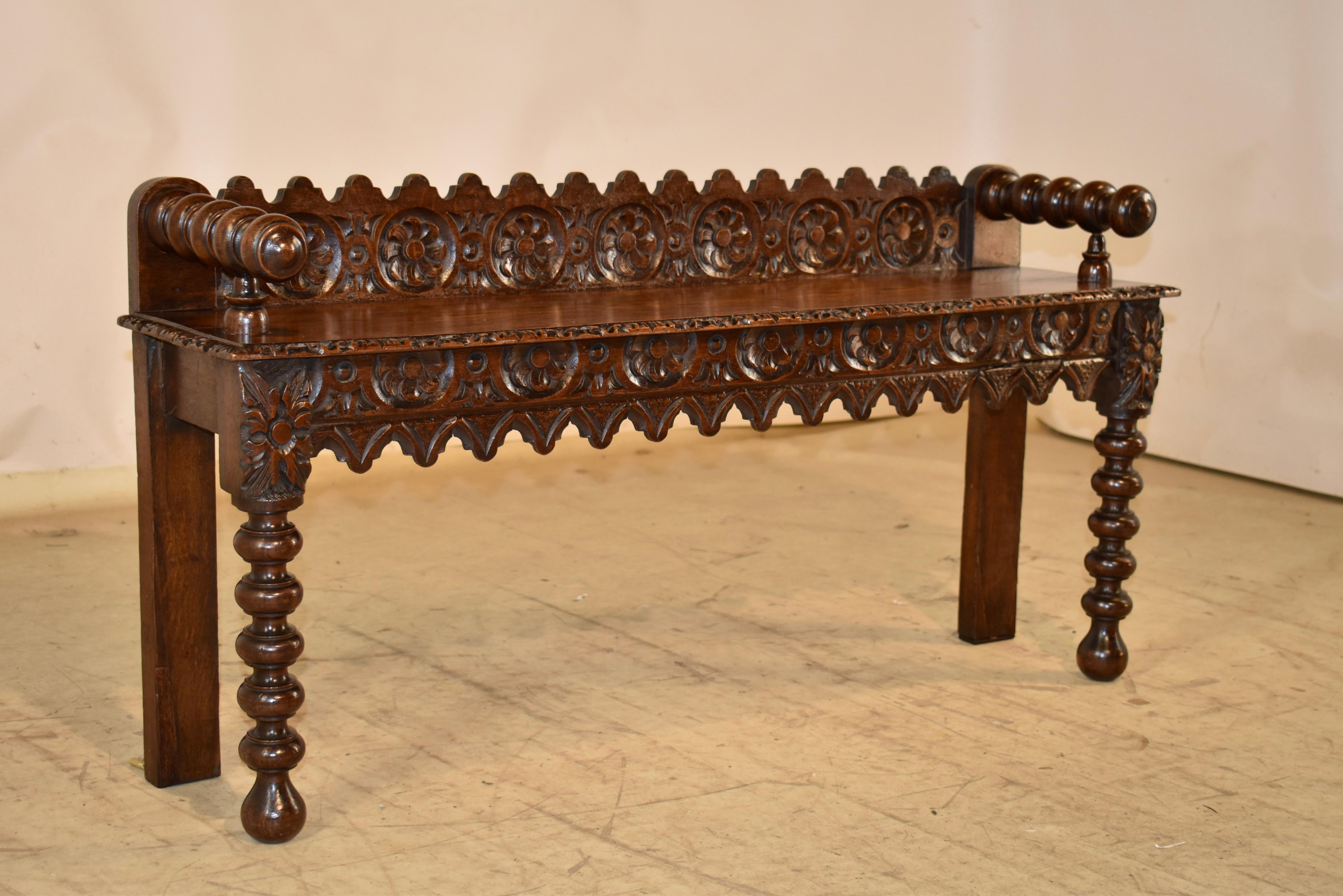 Victorian 19th Century Carved Oak Window Seat For Sale