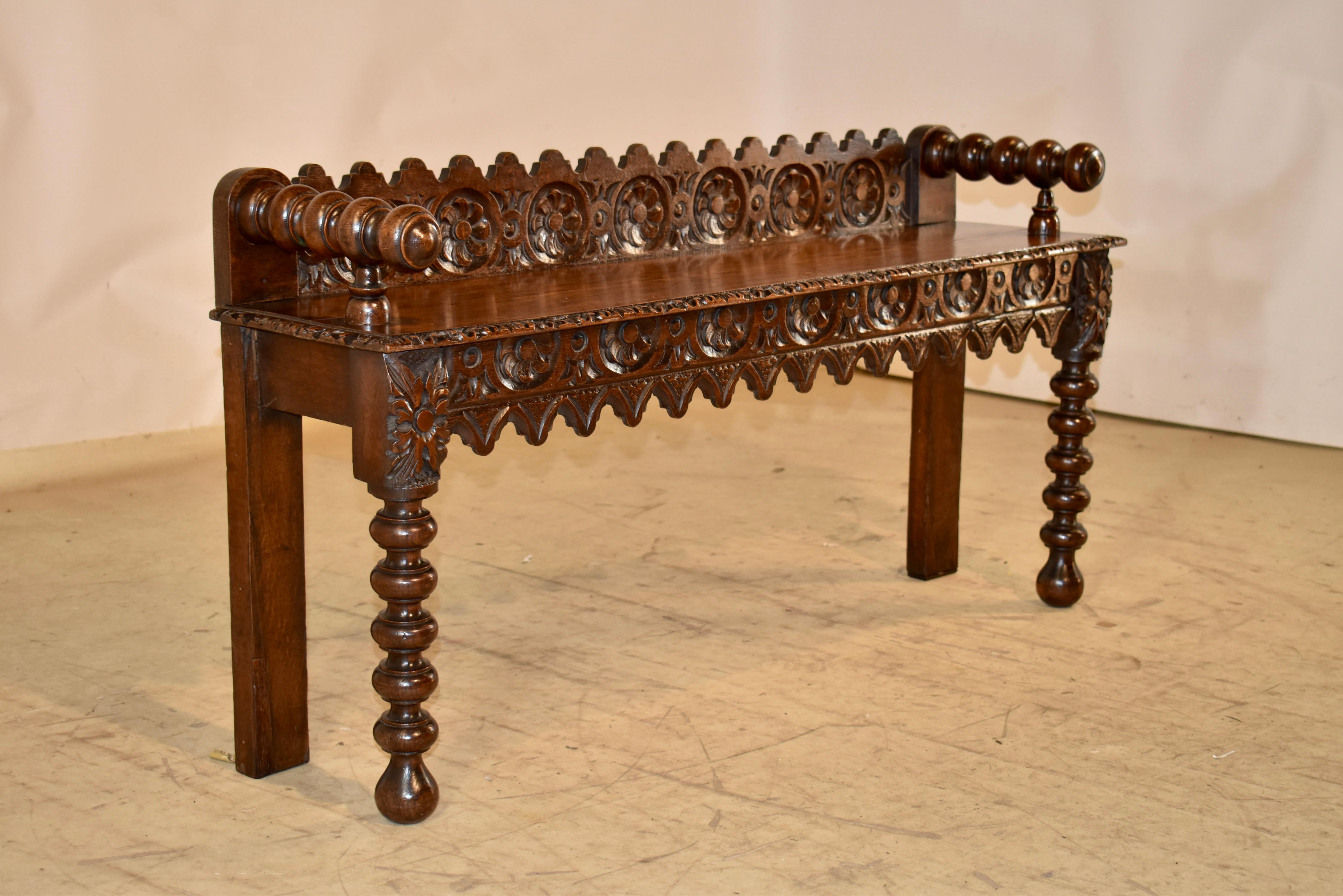 English 19th Century Carved Oak Window Seat For Sale