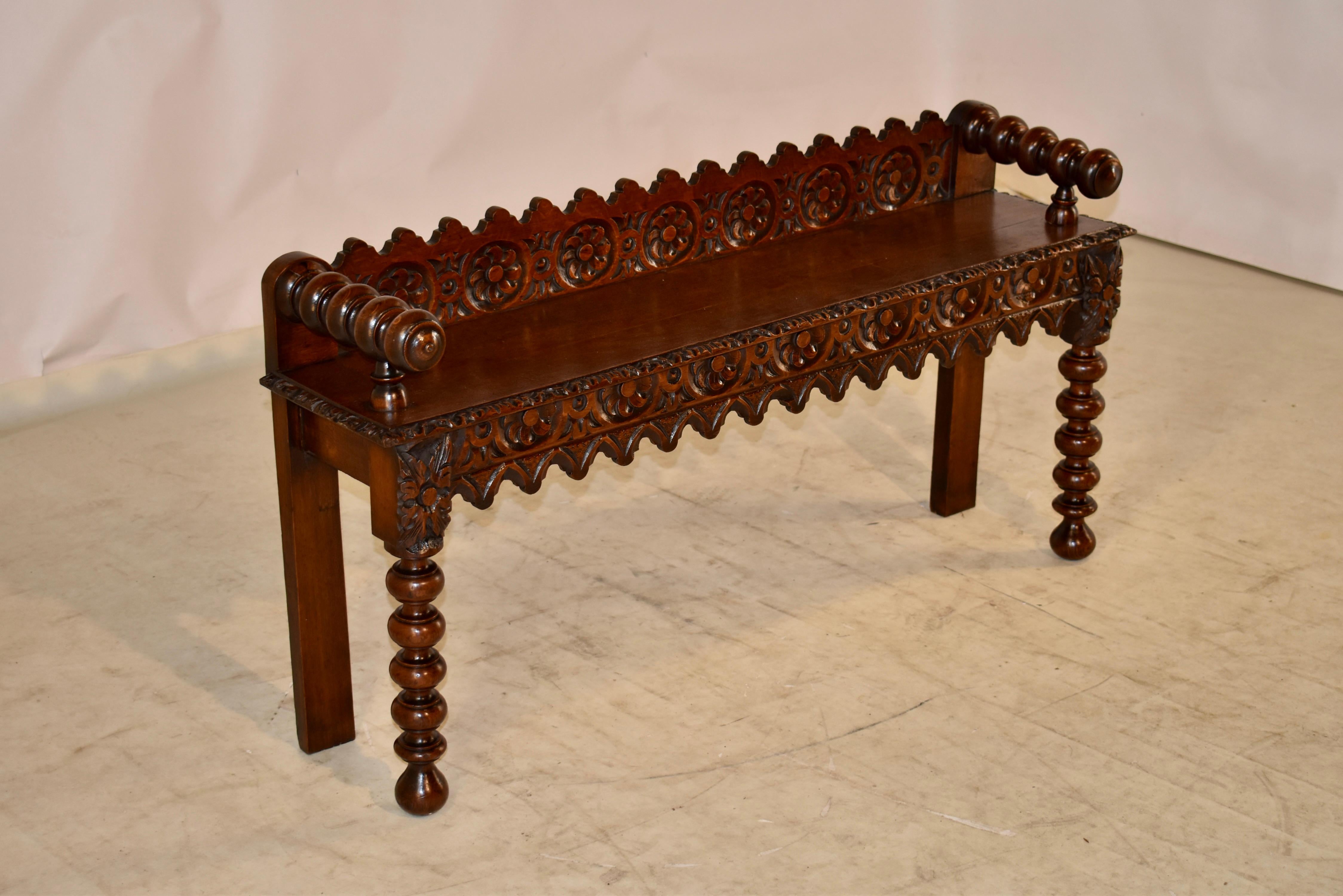 Hand-Carved 19th Century Carved Oak Window Seat