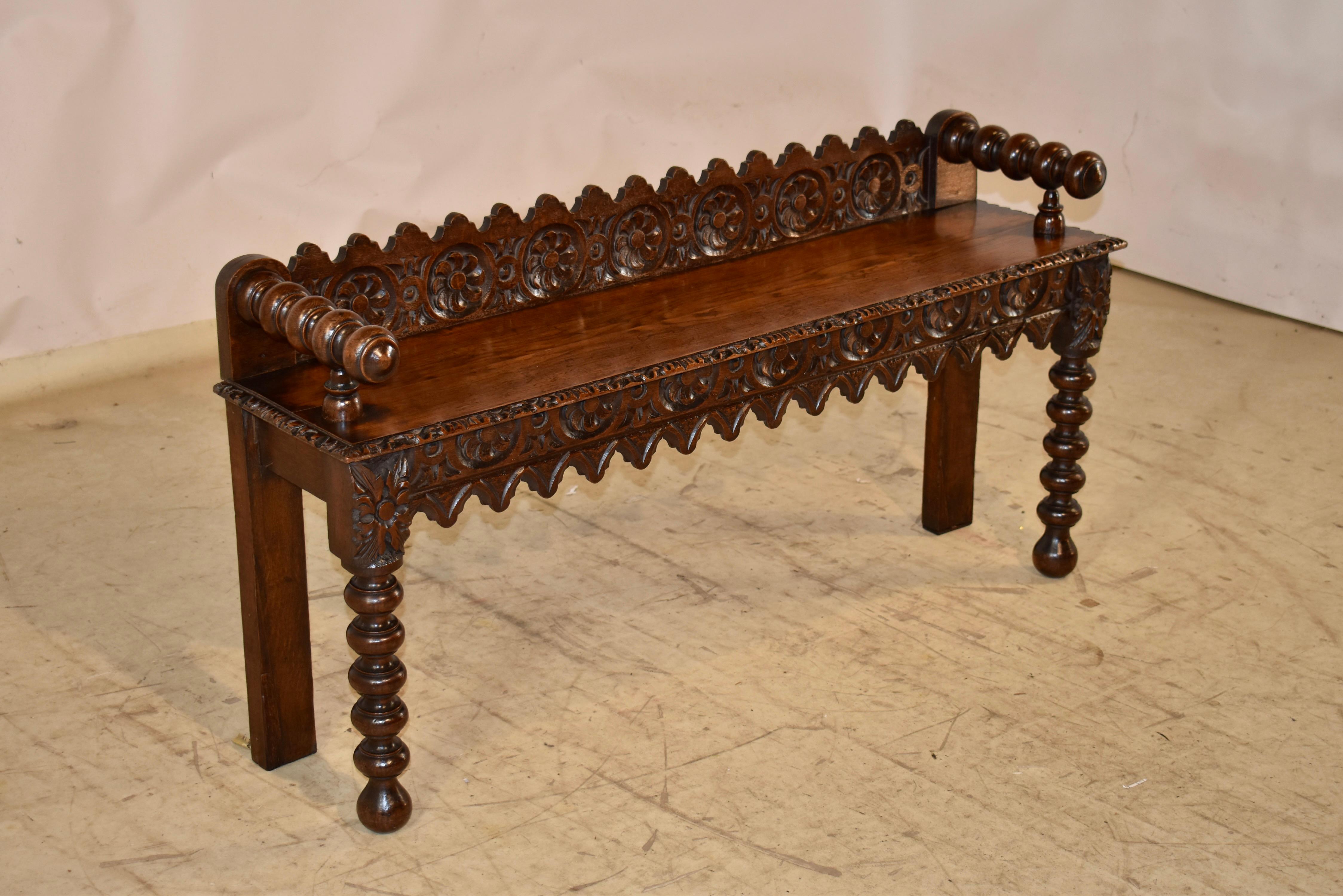 Hand-Carved 19th Century Carved Oak Window Seat For Sale