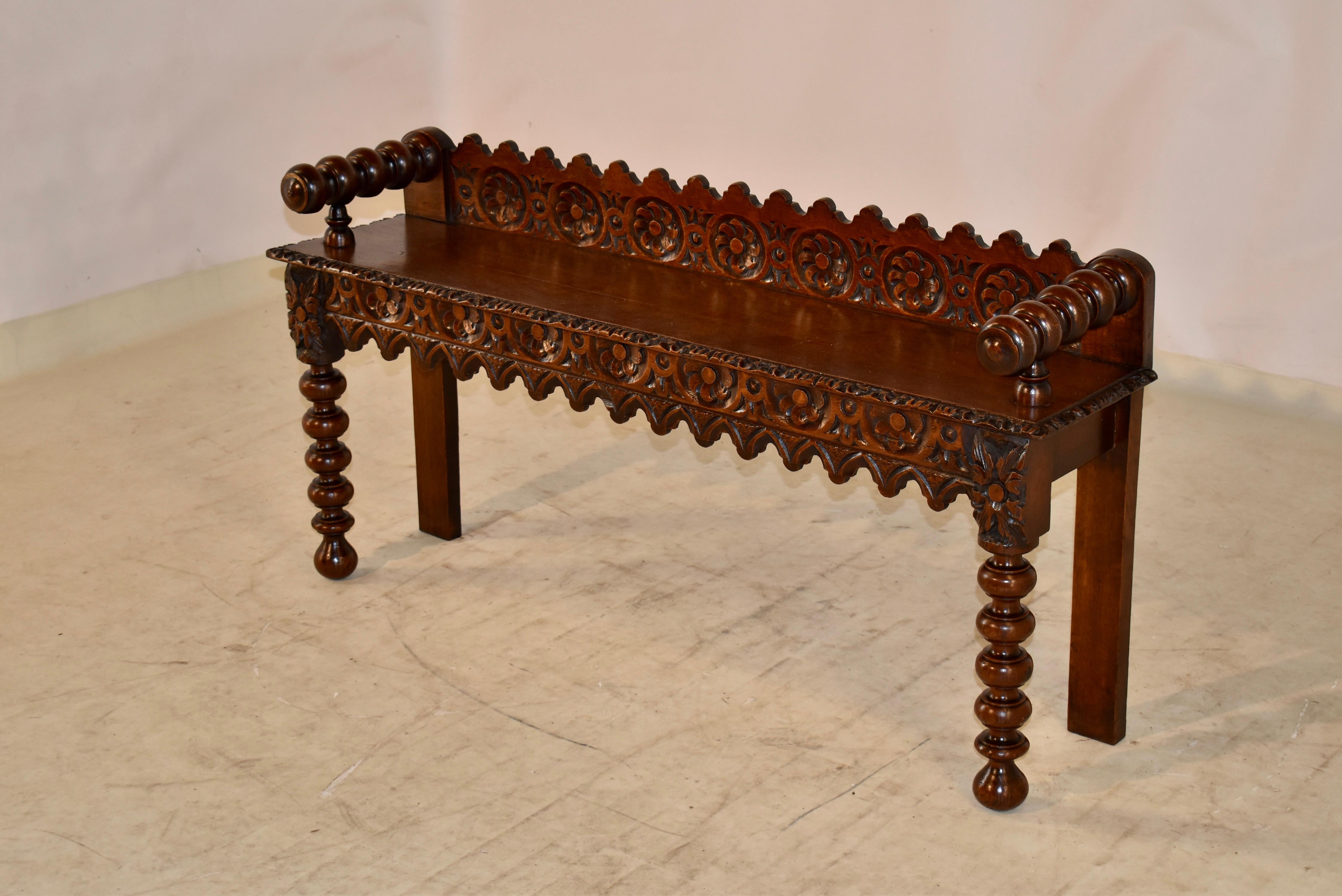 19th Century Carved Oak Window Seat In Good Condition In High Point, NC
