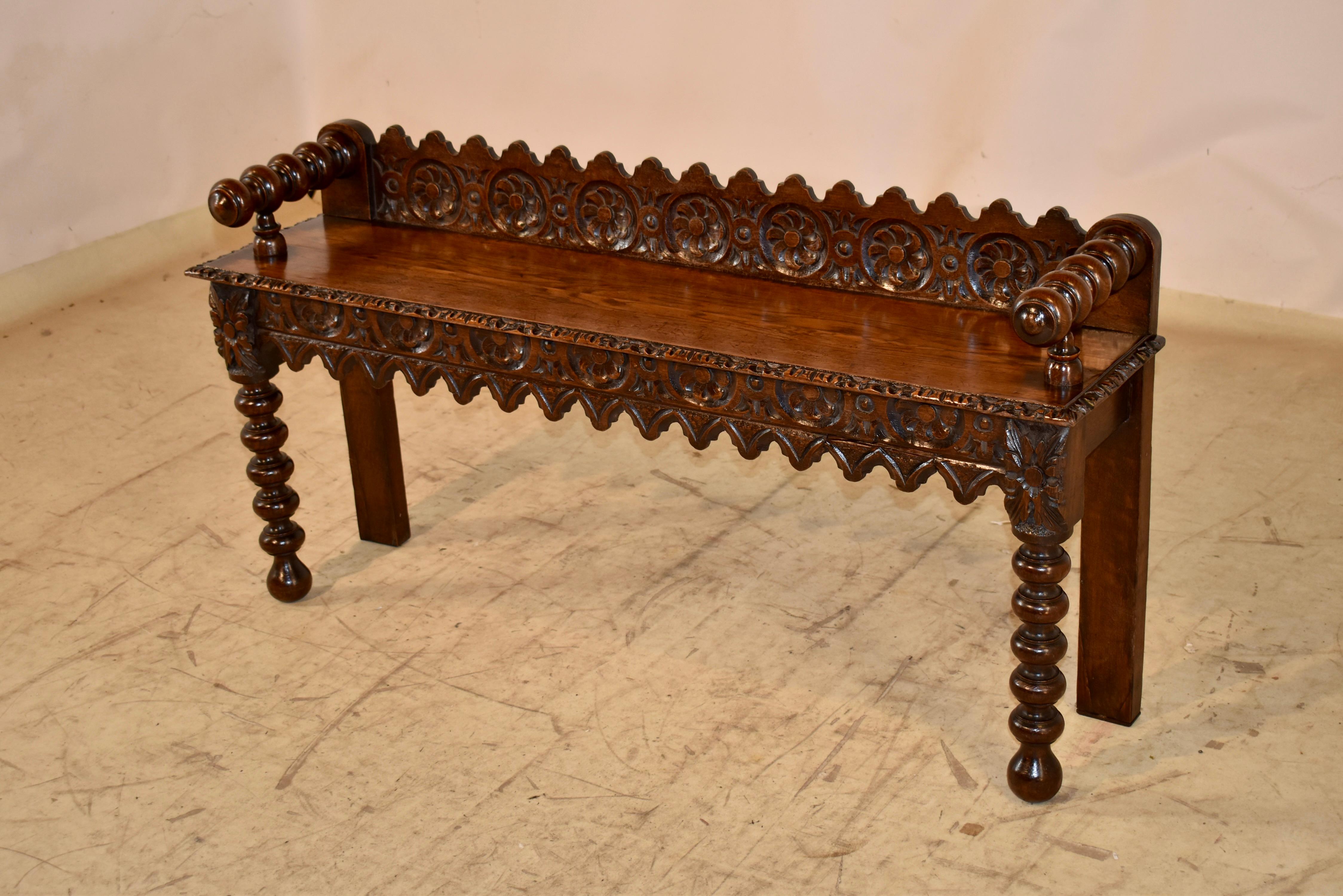 19th Century Carved Oak Window Seat In Good Condition For Sale In High Point, NC