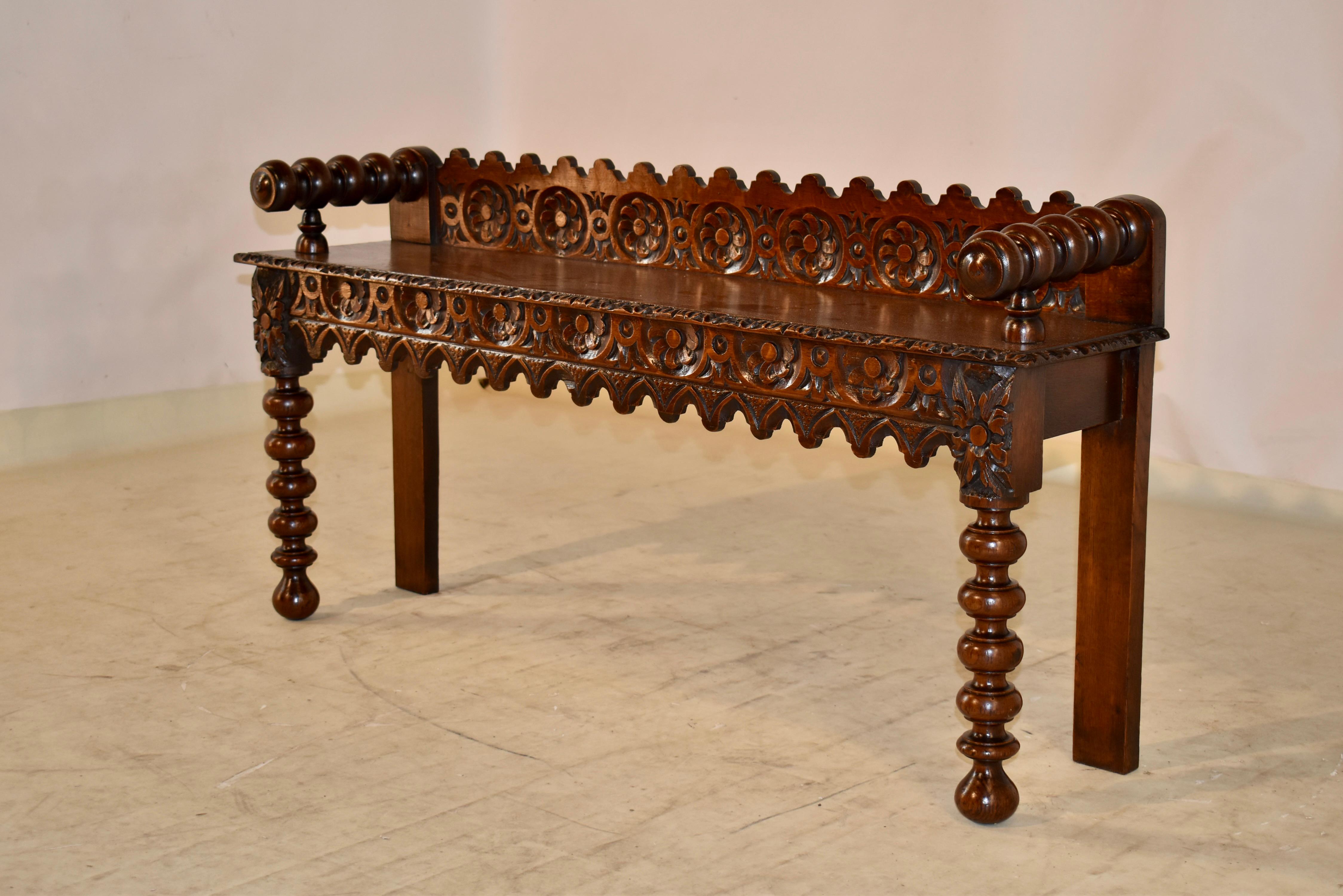 19th Century Carved Oak Window Seat 1