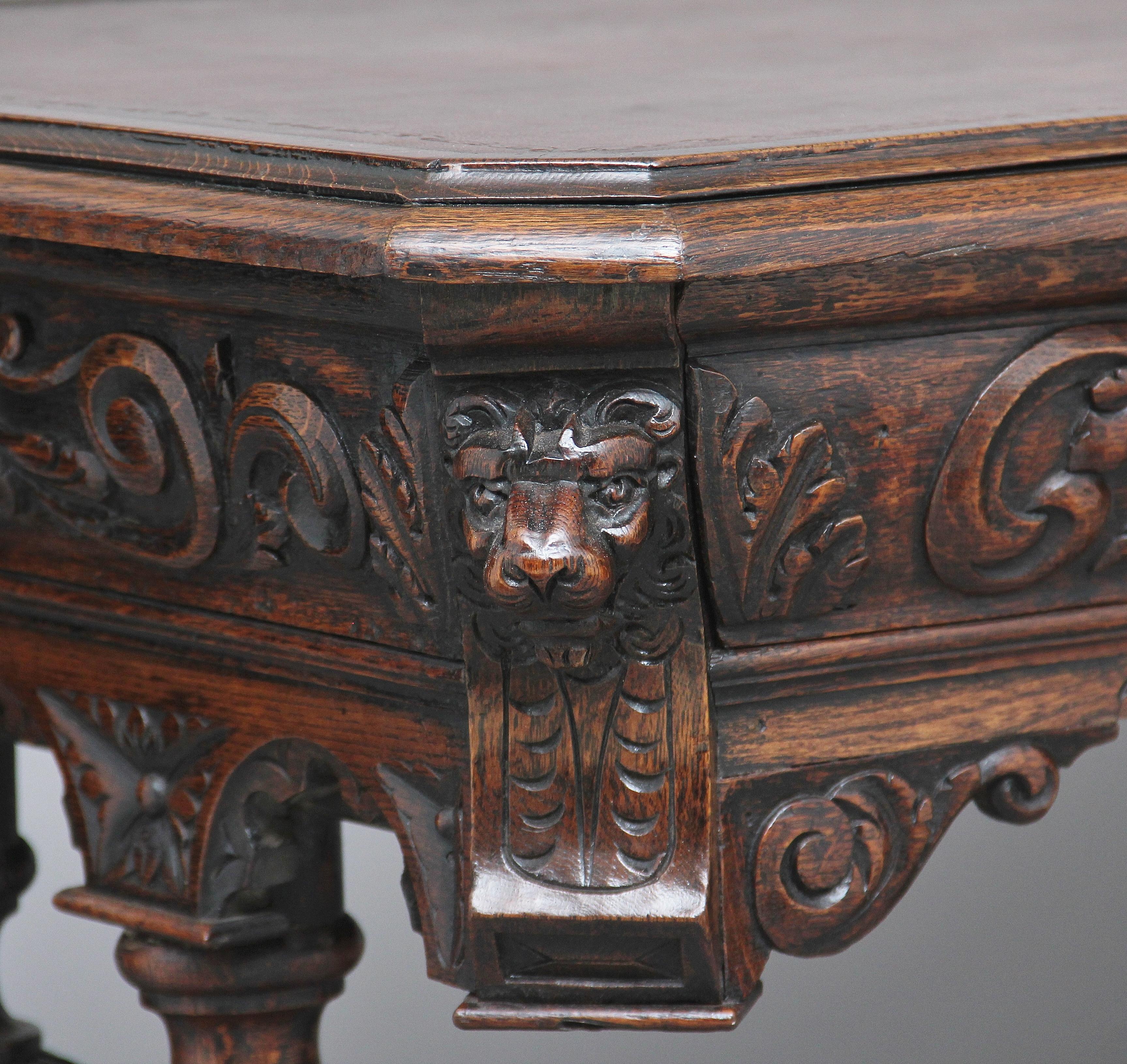 19th Century Carved Oak Writing Table 4