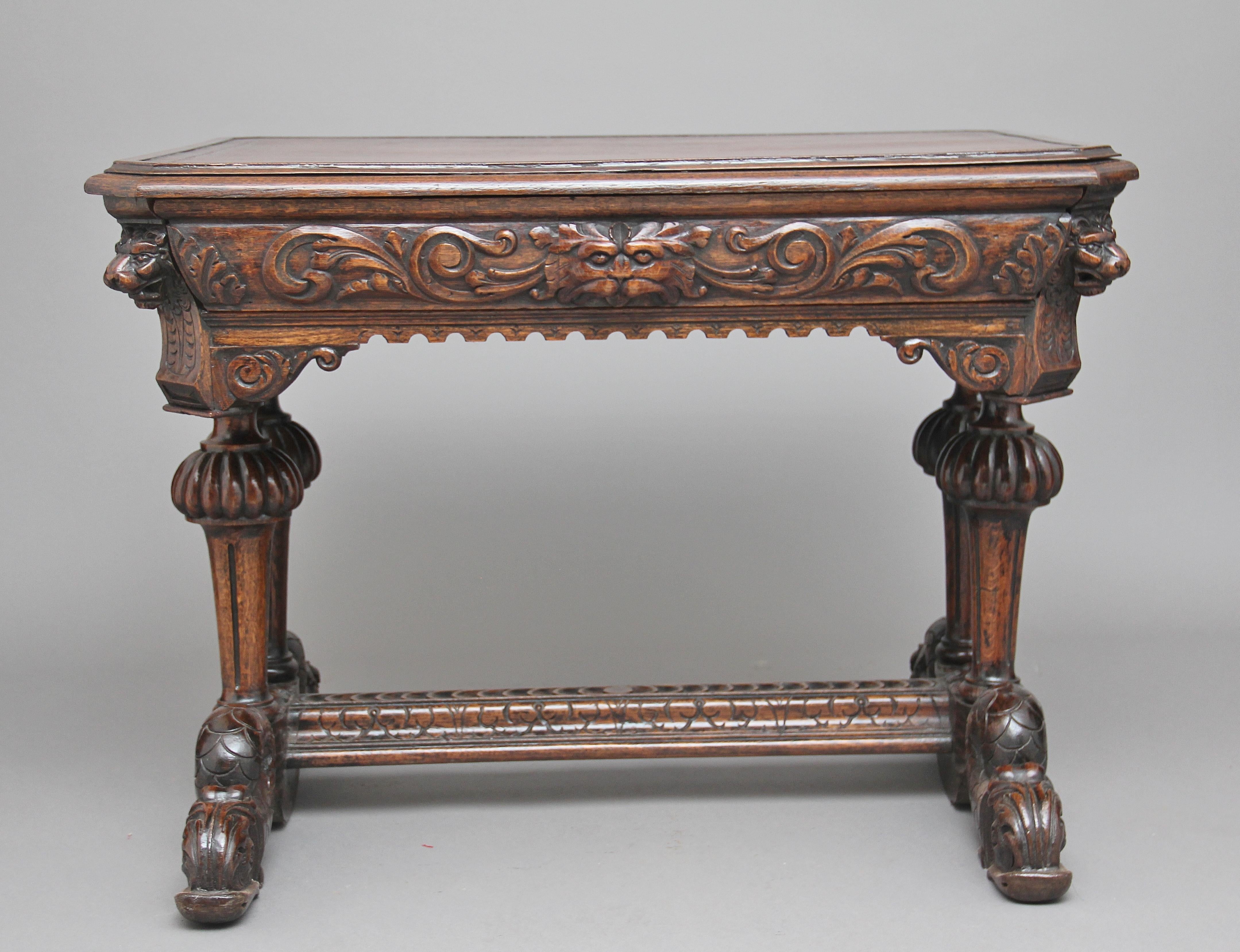 Victorian 19th Century Carved Oak Writing Table