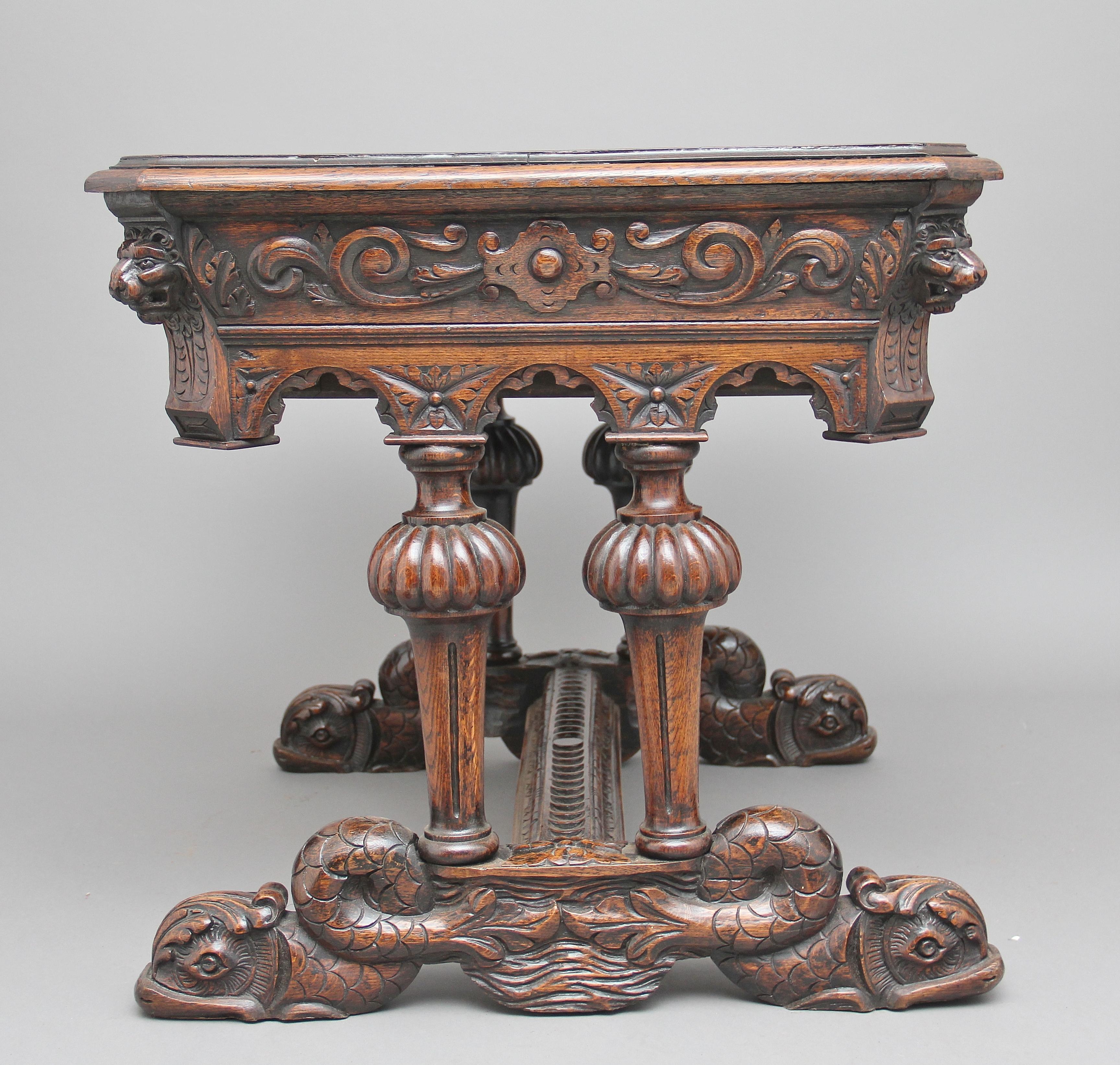 English 19th Century Carved Oak Writing Table