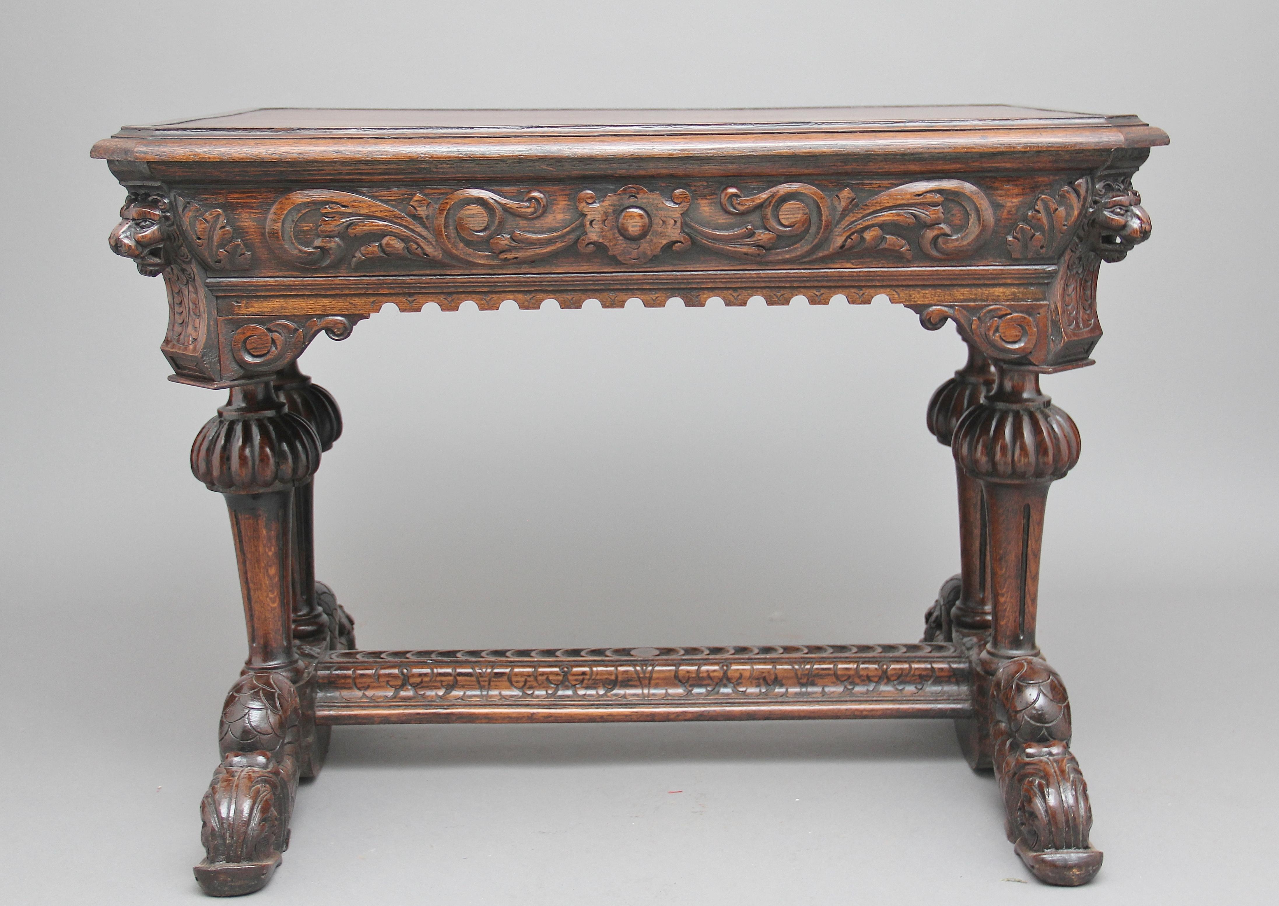 19th Century Carved Oak Writing Table In Good Condition In Martlesham, GB