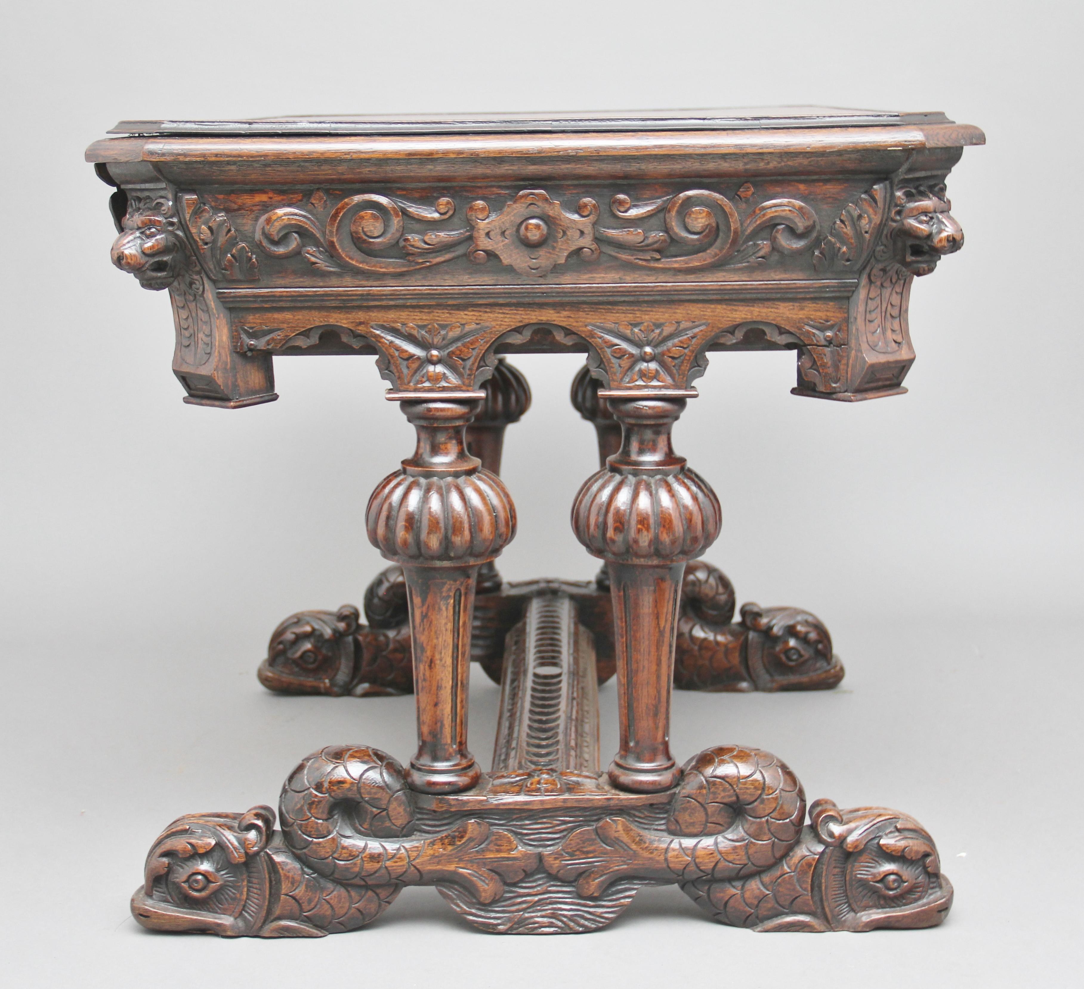 Late 19th Century 19th Century Carved Oak Writing Table