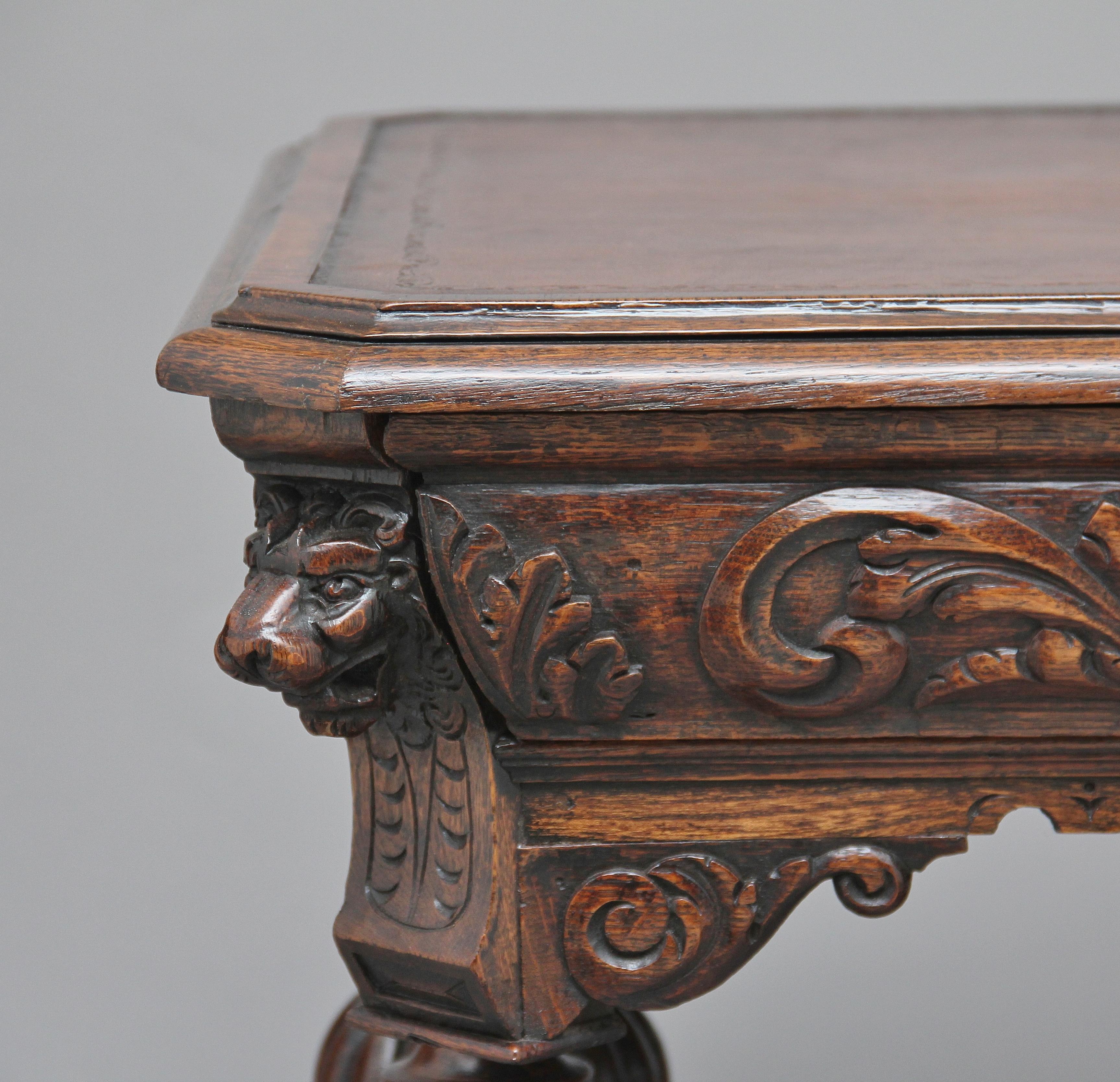 19th Century Carved Oak Writing Table 3
