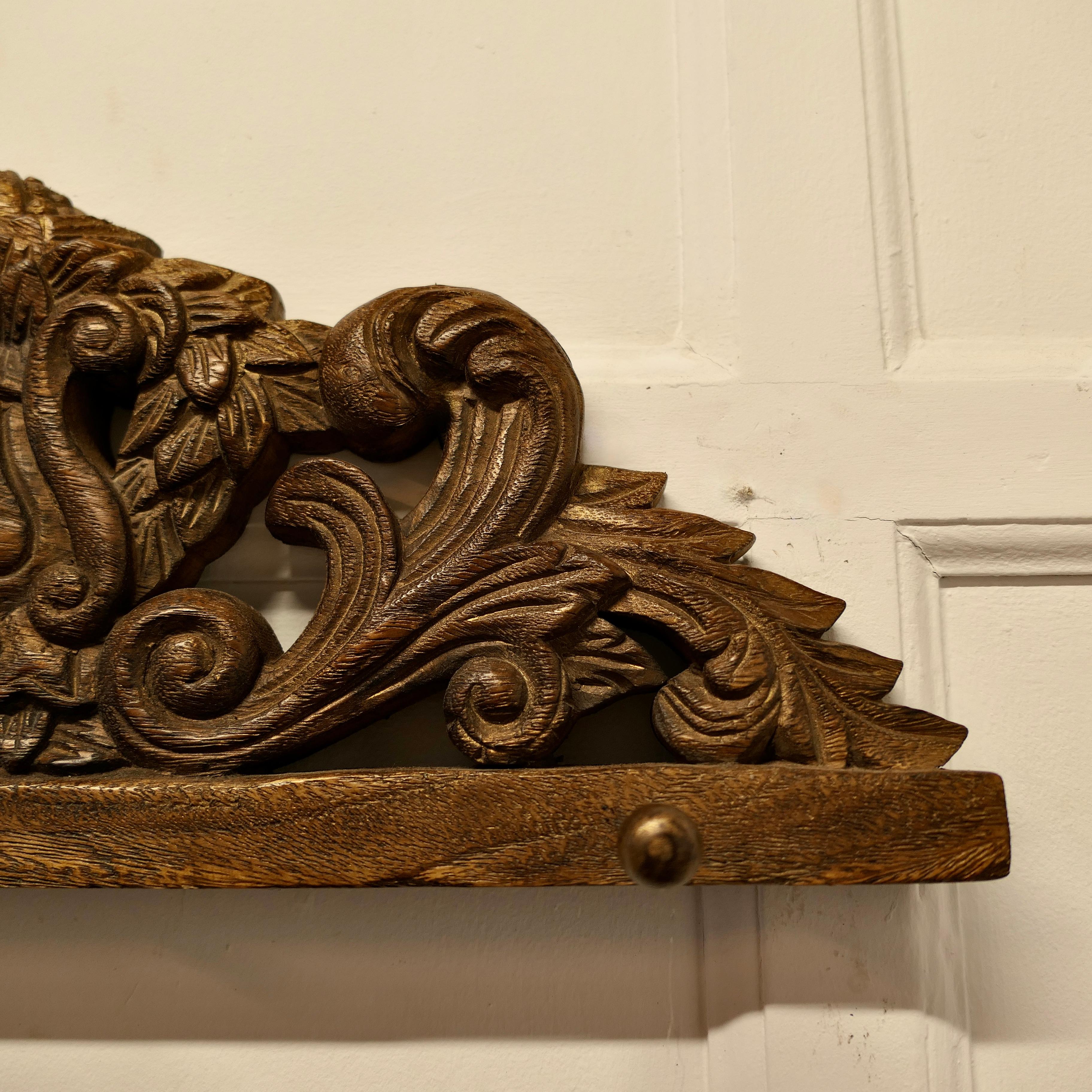 Early 20th Century 19th Century Carved OakWall Hanging Coat Rack     