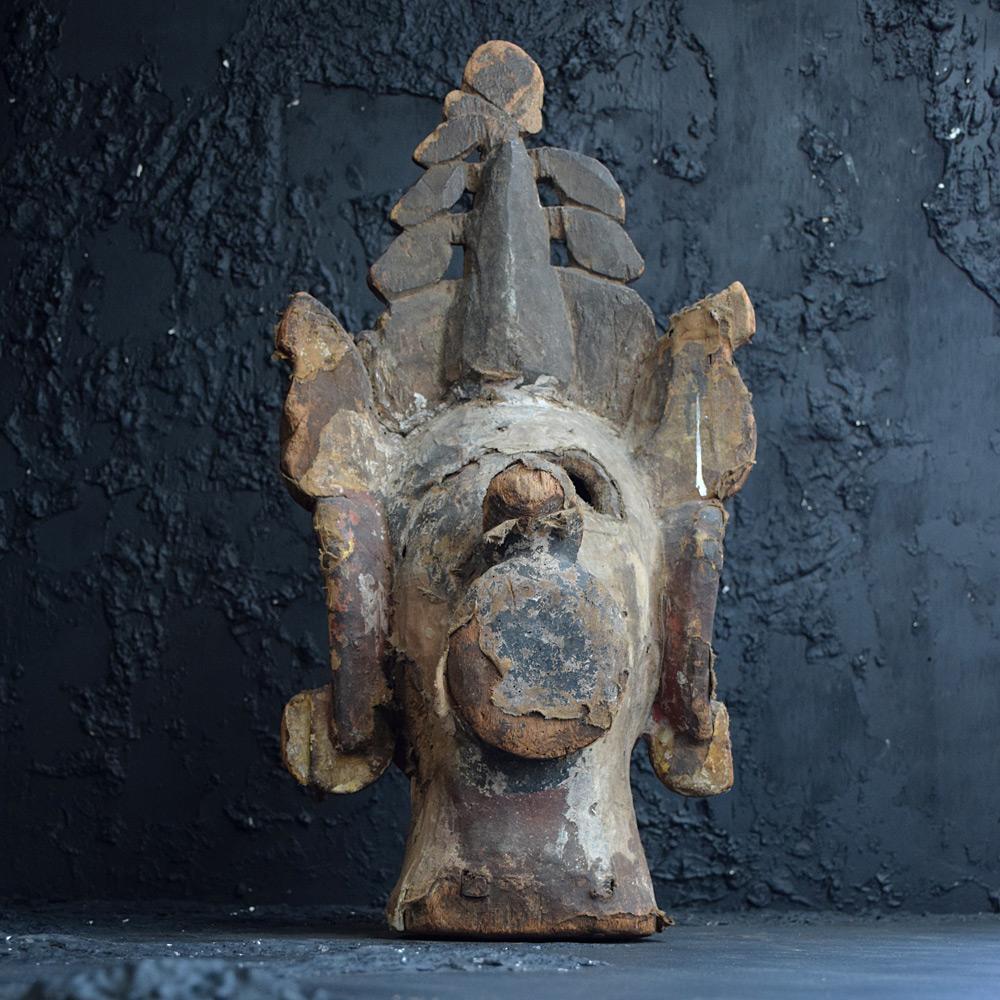 19th Century Carved Oversized Indian God Head 4