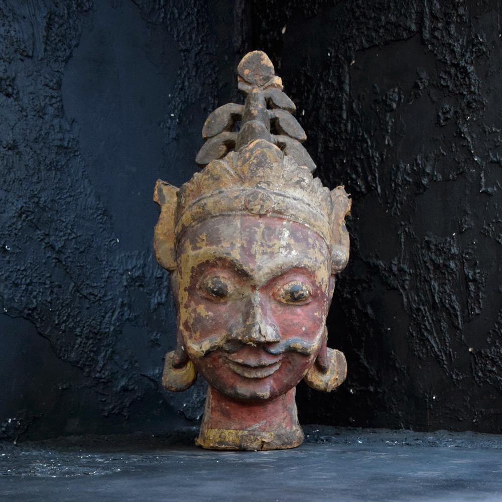 Victorian 19th Century Carved Oversized Indian God Head