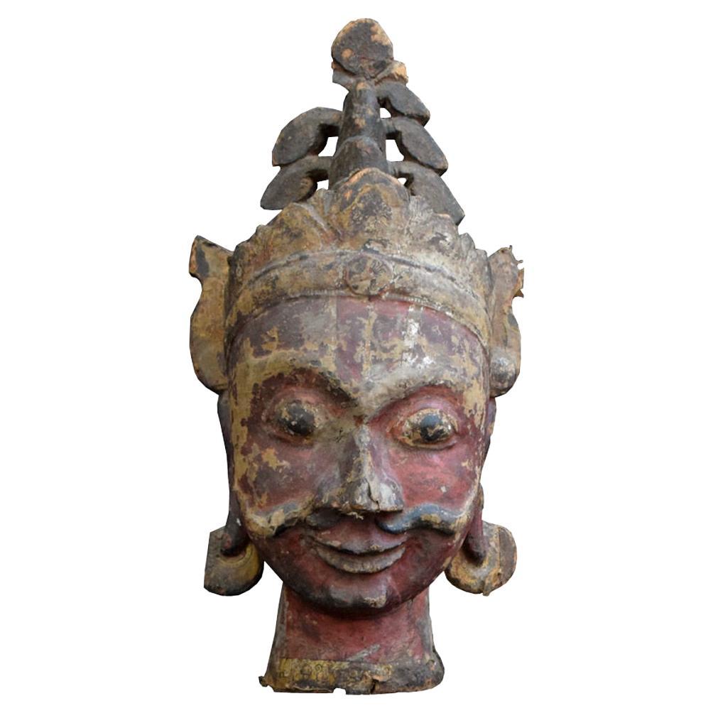 19th Century Carved Oversized Indian God Head