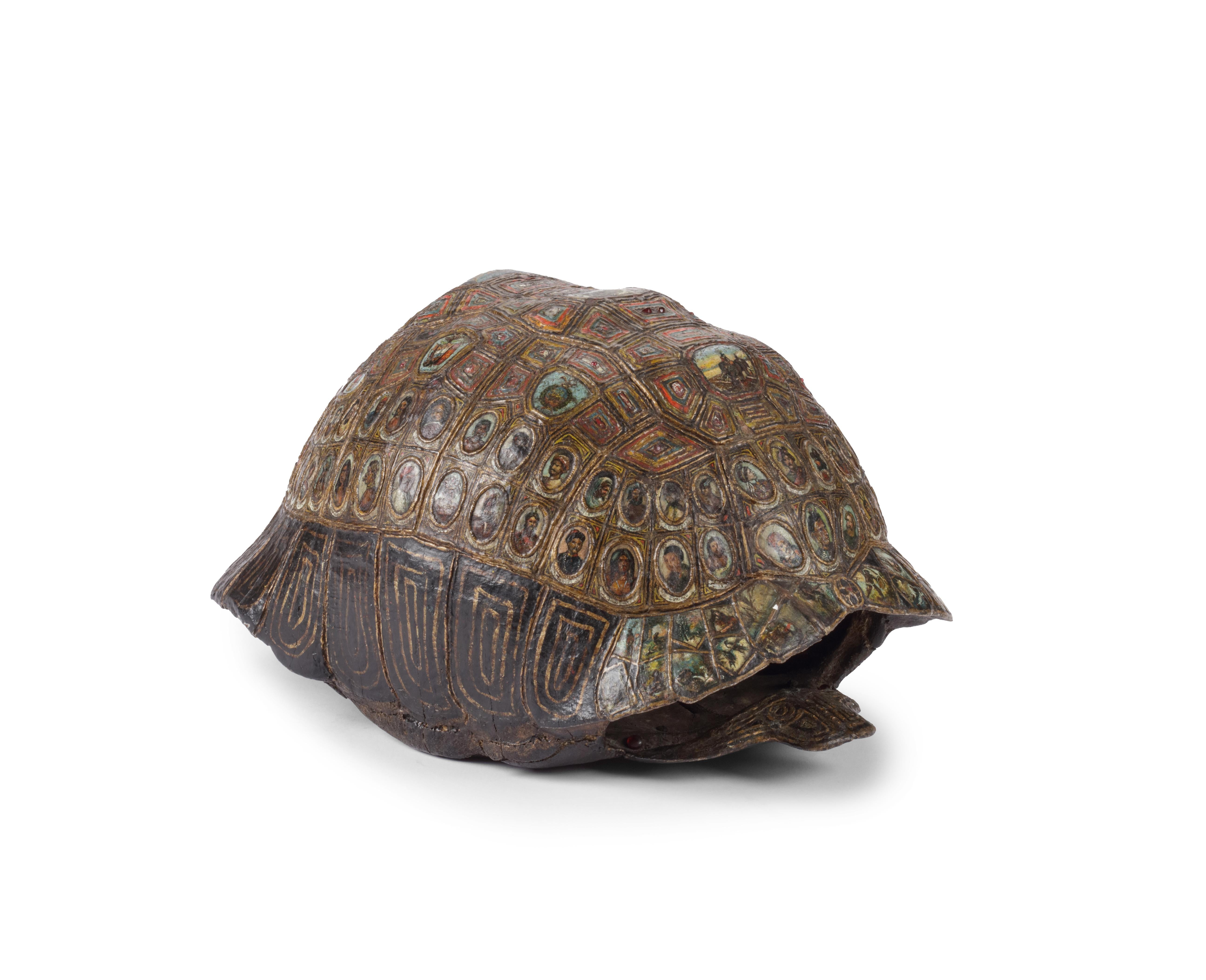 Geschnitzter, bemalter und vergoldeter Schildkrötenpanzer aus dem 19. Jahrhundert, 