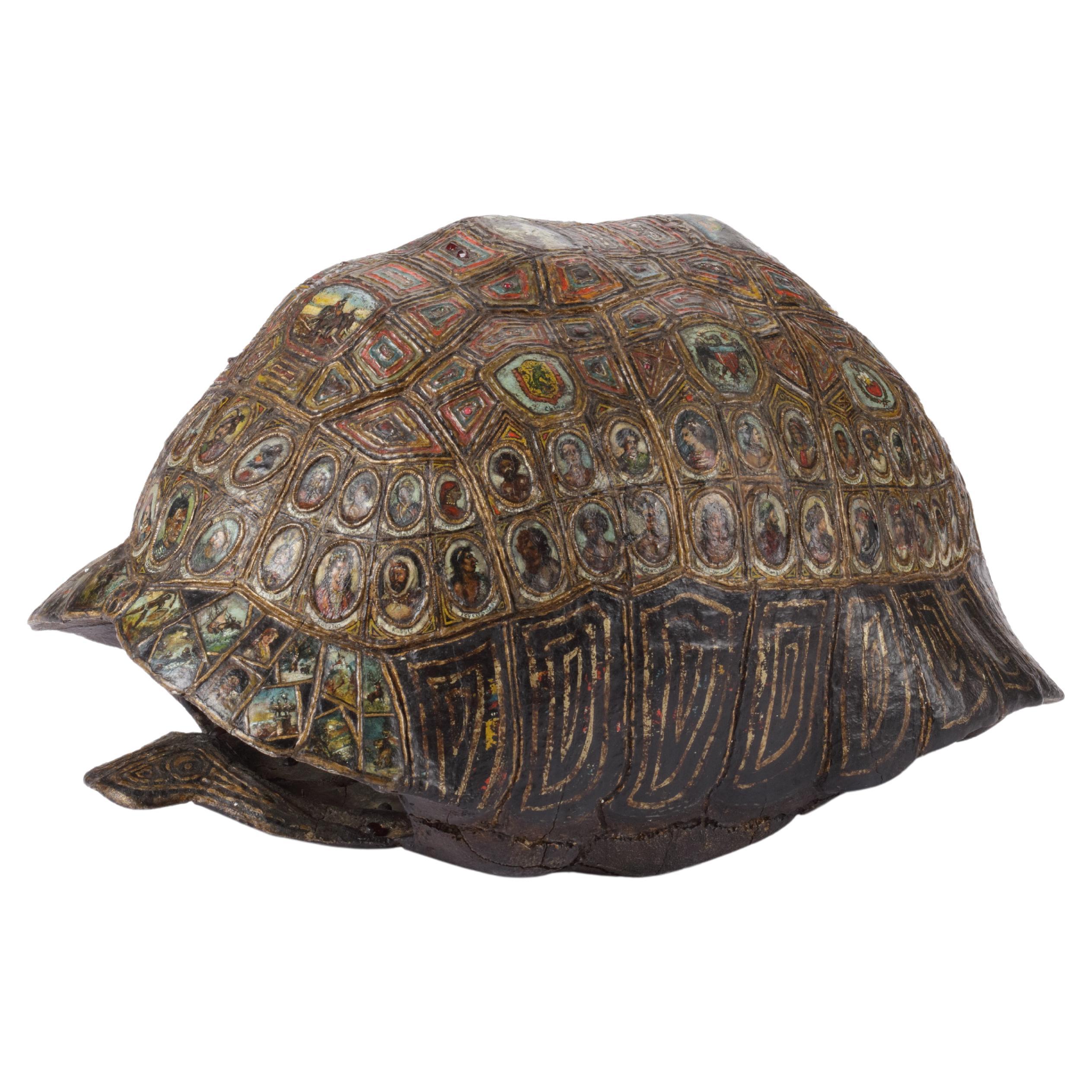 19th-century Carved, Painted and Gilt tortoise shell, 'the Cosmic Turtle'